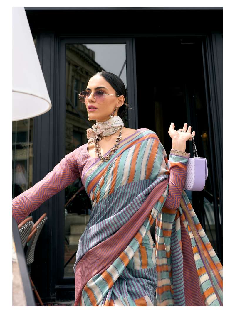 MULTI COLOUR VISCOSE MUL LIVA BLOCK PRINTED SAREE