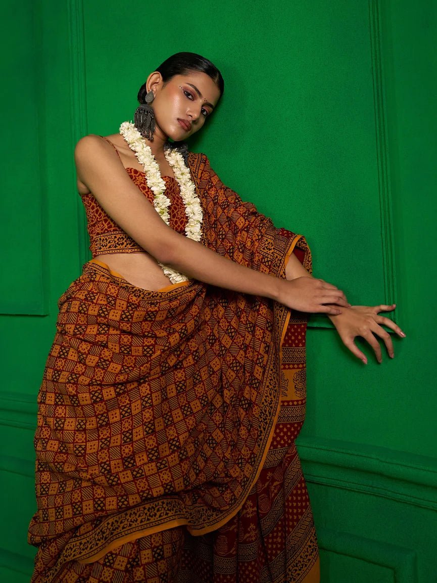 MUSTARD VISCOSE MUL SUNKISSED MARIGOLD BAGH PRINT SAREE