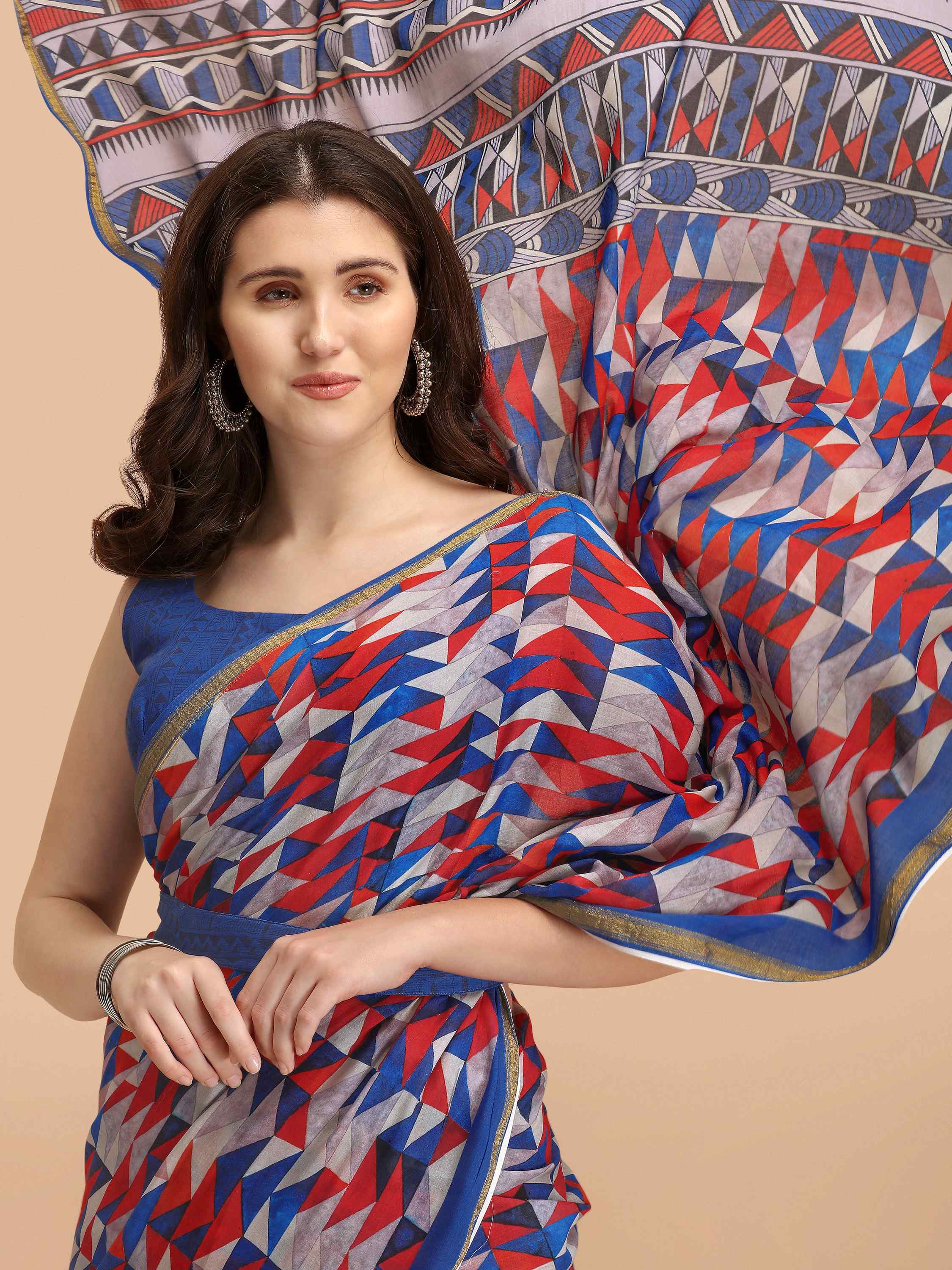 NAVY BLUE VISCOSE MUL LIVA DIGITAL PRINTED SAREE
