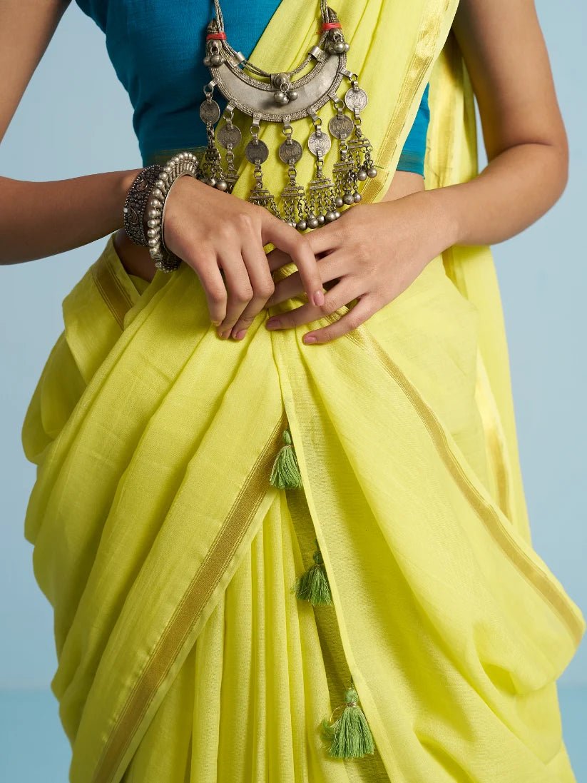 NEON YELLOW VISCOSE MUL LIVA SOLID SAREE