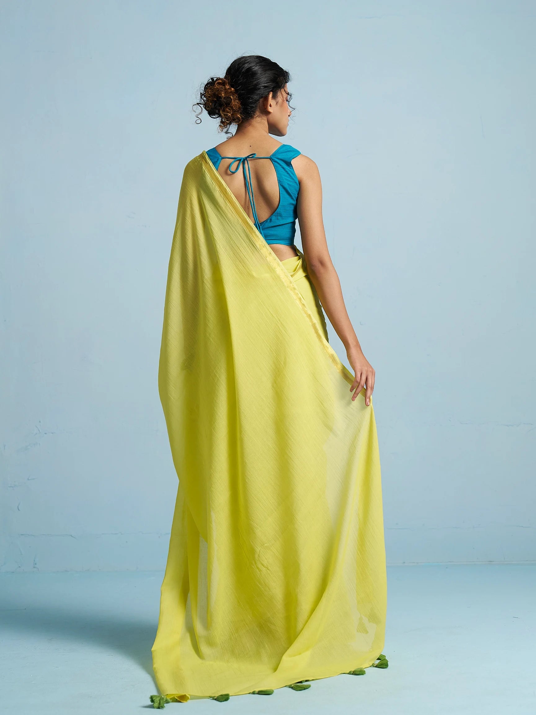 NEON YELLOW VISCOSE MUL LIVA SOLID SAREE