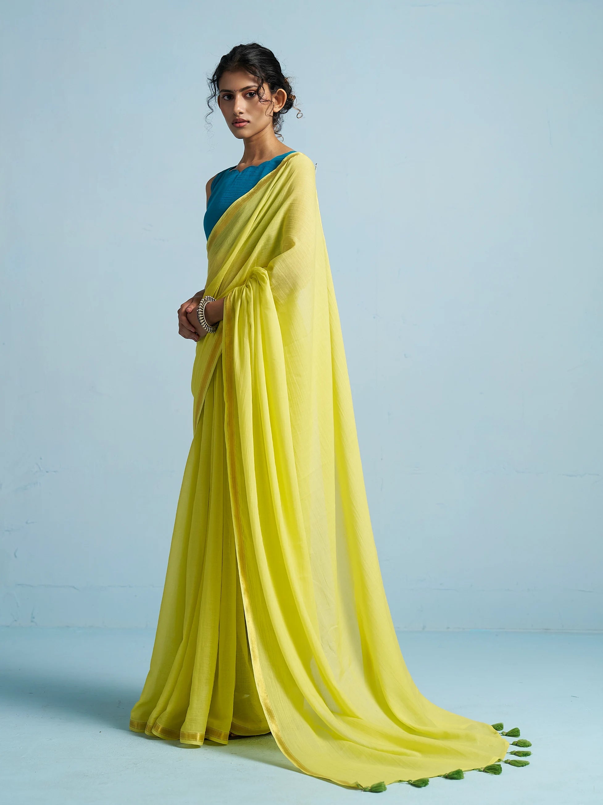 NEON YELLOW VISCOSE MUL LIVA SOLID SAREE