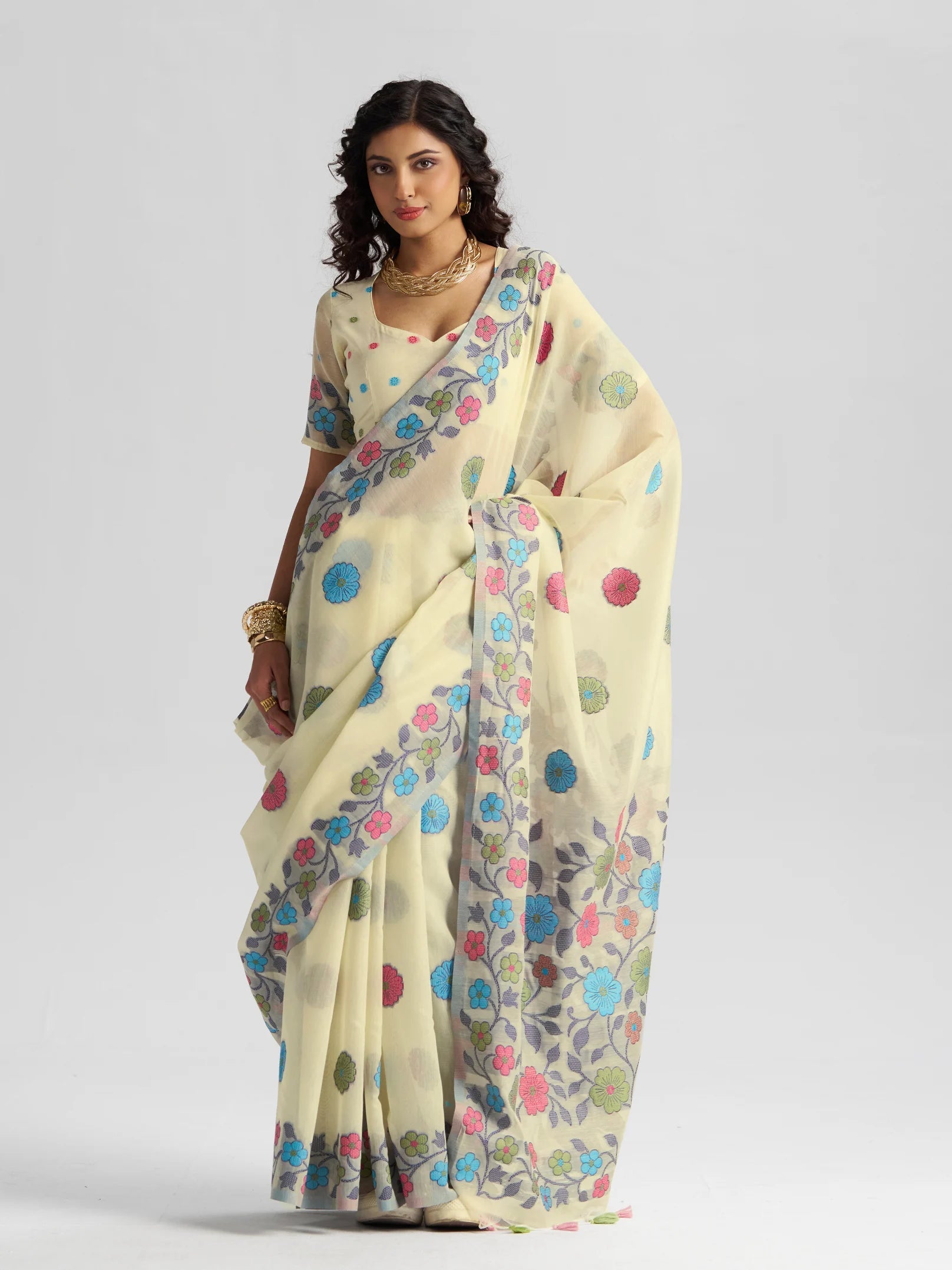 OFF WHITE COTTON SILK GARDENIA SAREE