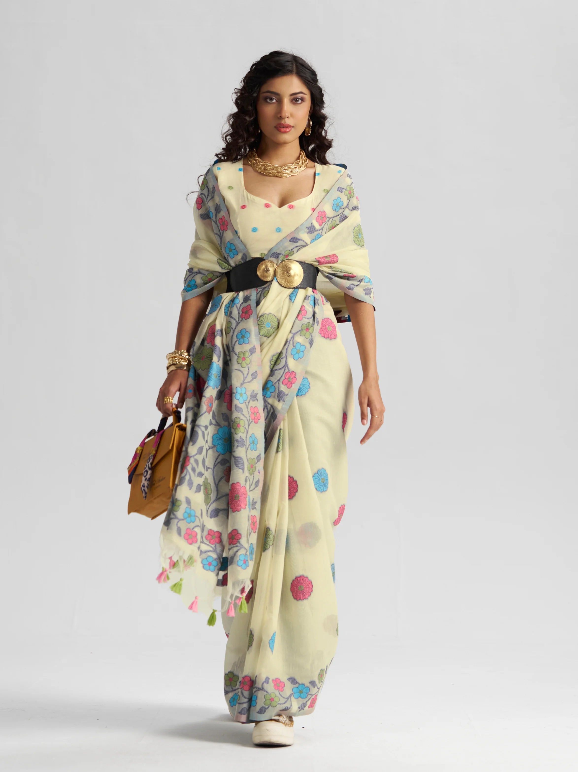 OFF WHITE COTTON SILK GARDENIA SAREE