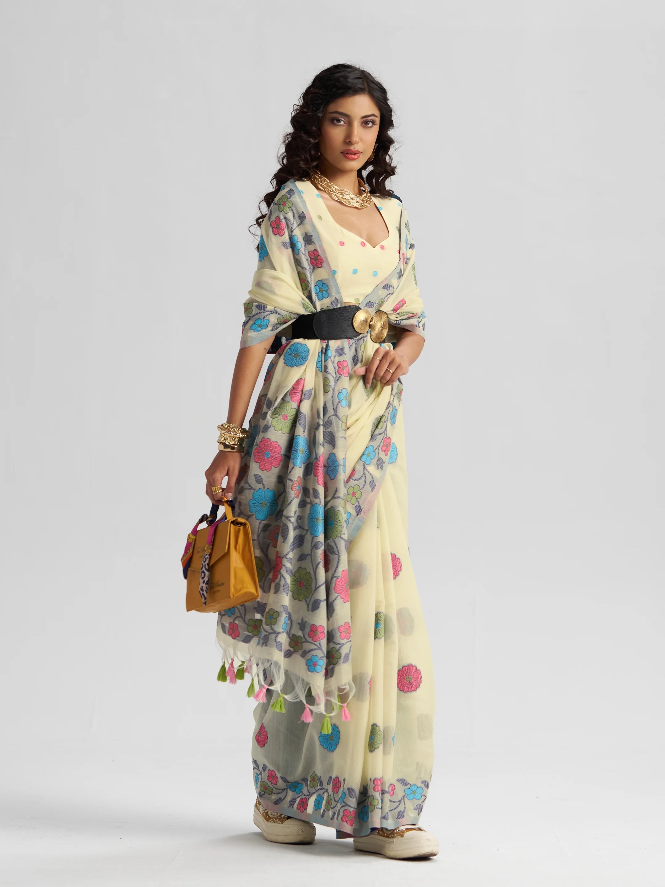 OFF WHITE COTTON SILK GARDENIA SAREE