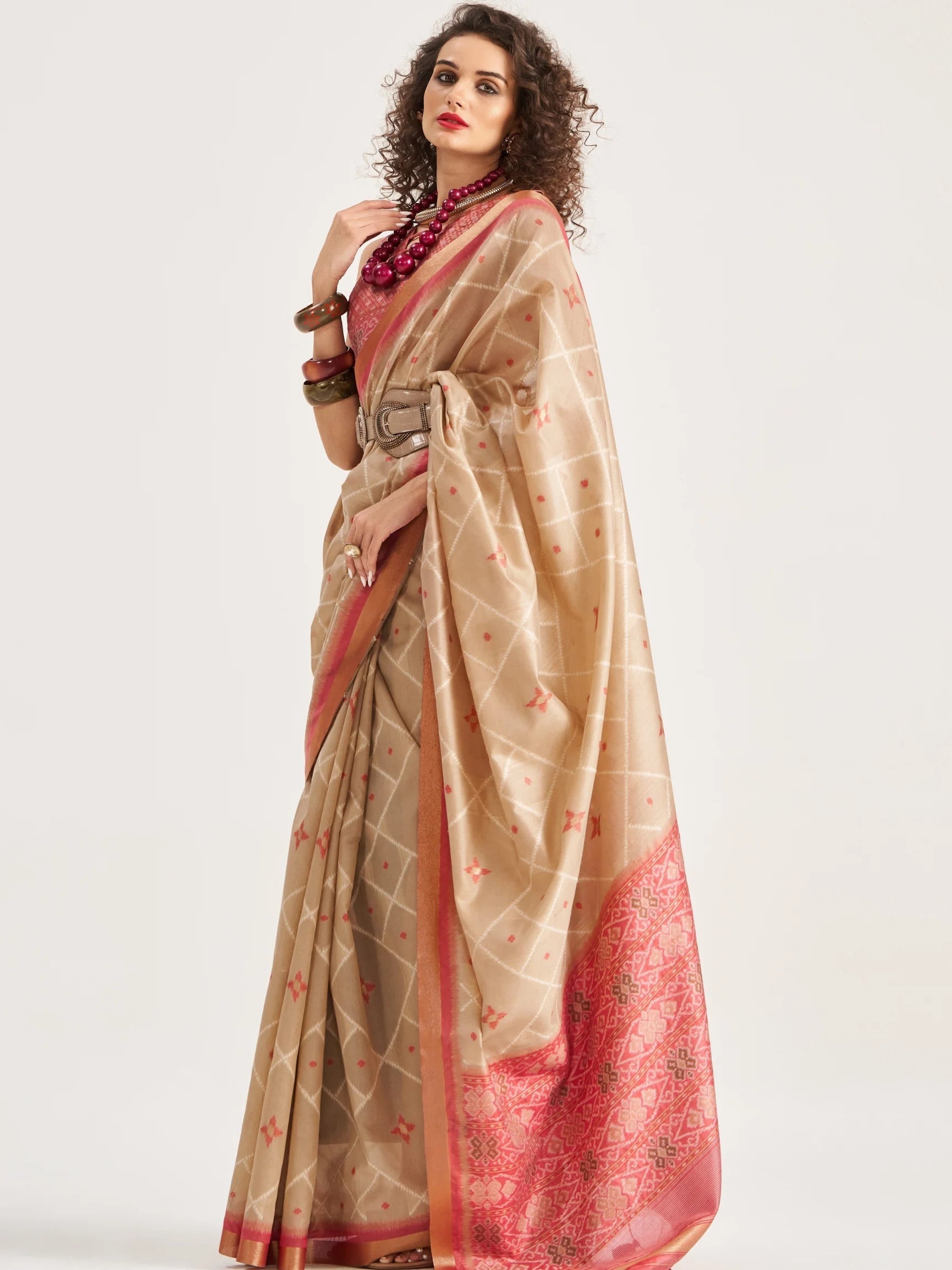 OFF WHITE HANDWOVEN BUTTERFLY ART SILK SAREE