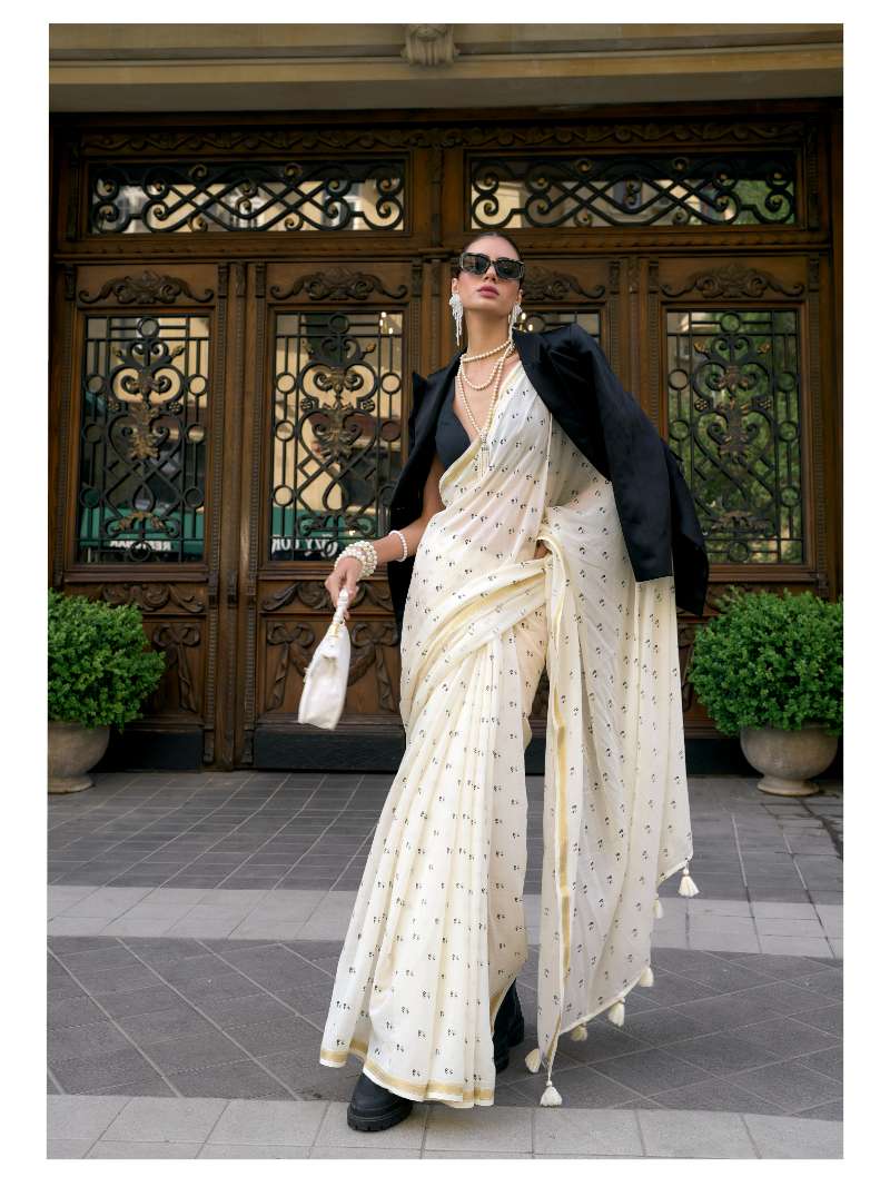 OFF-WHITE VISCOSE MUL LIVA POPPY SAREE