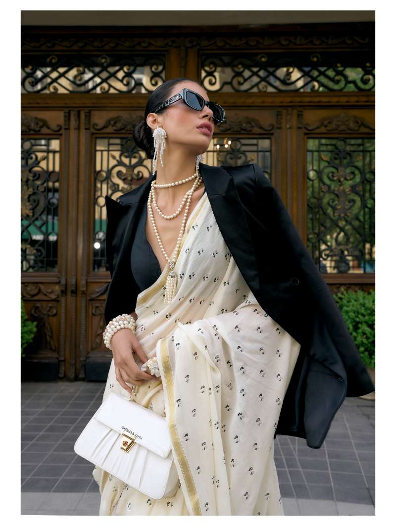 OFF-WHITE VISCOSE MUL LIVA POPPY SAREE