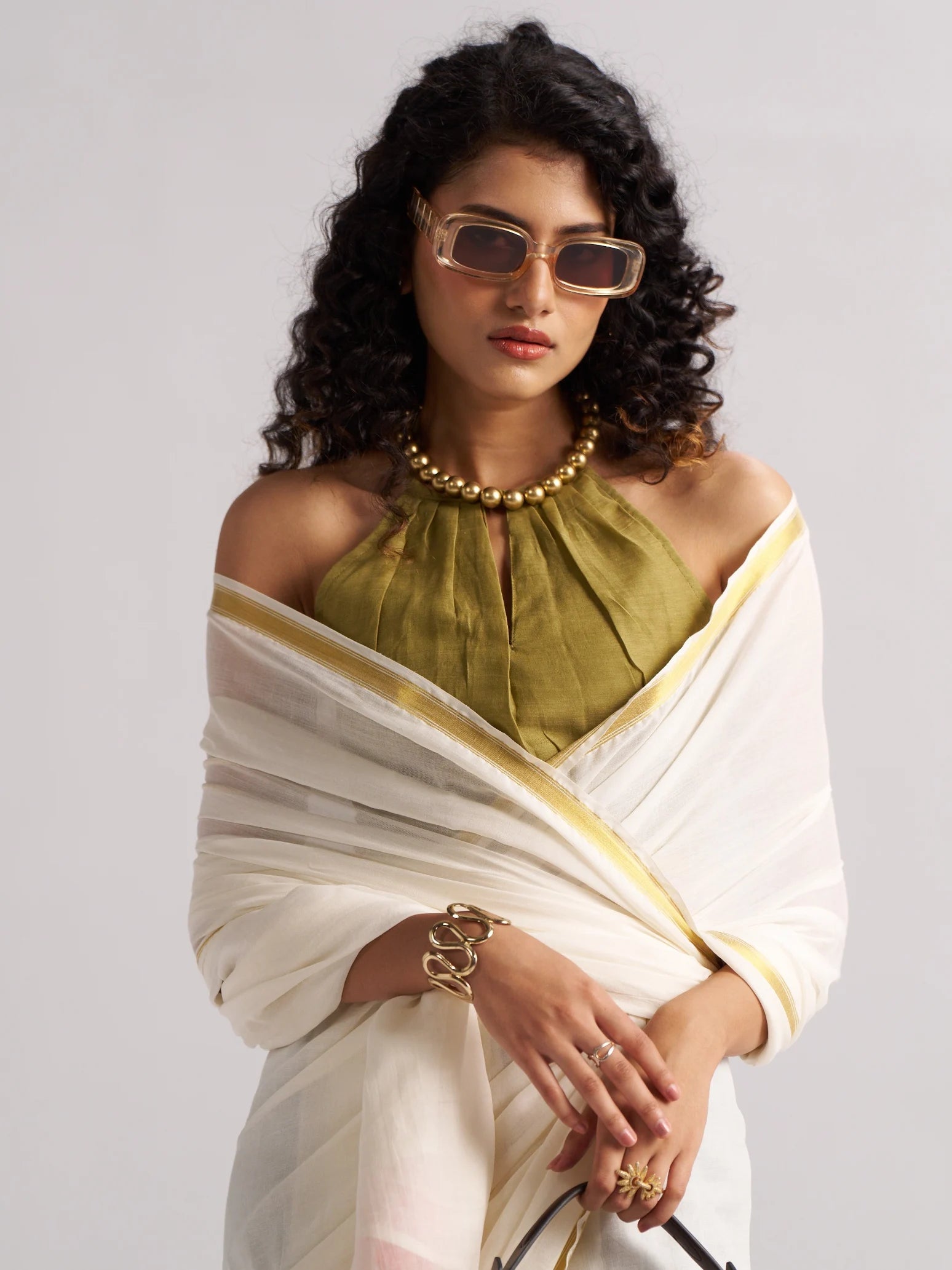 OFF WHITE MULMUL COTTON LIVA SOLID SAREE