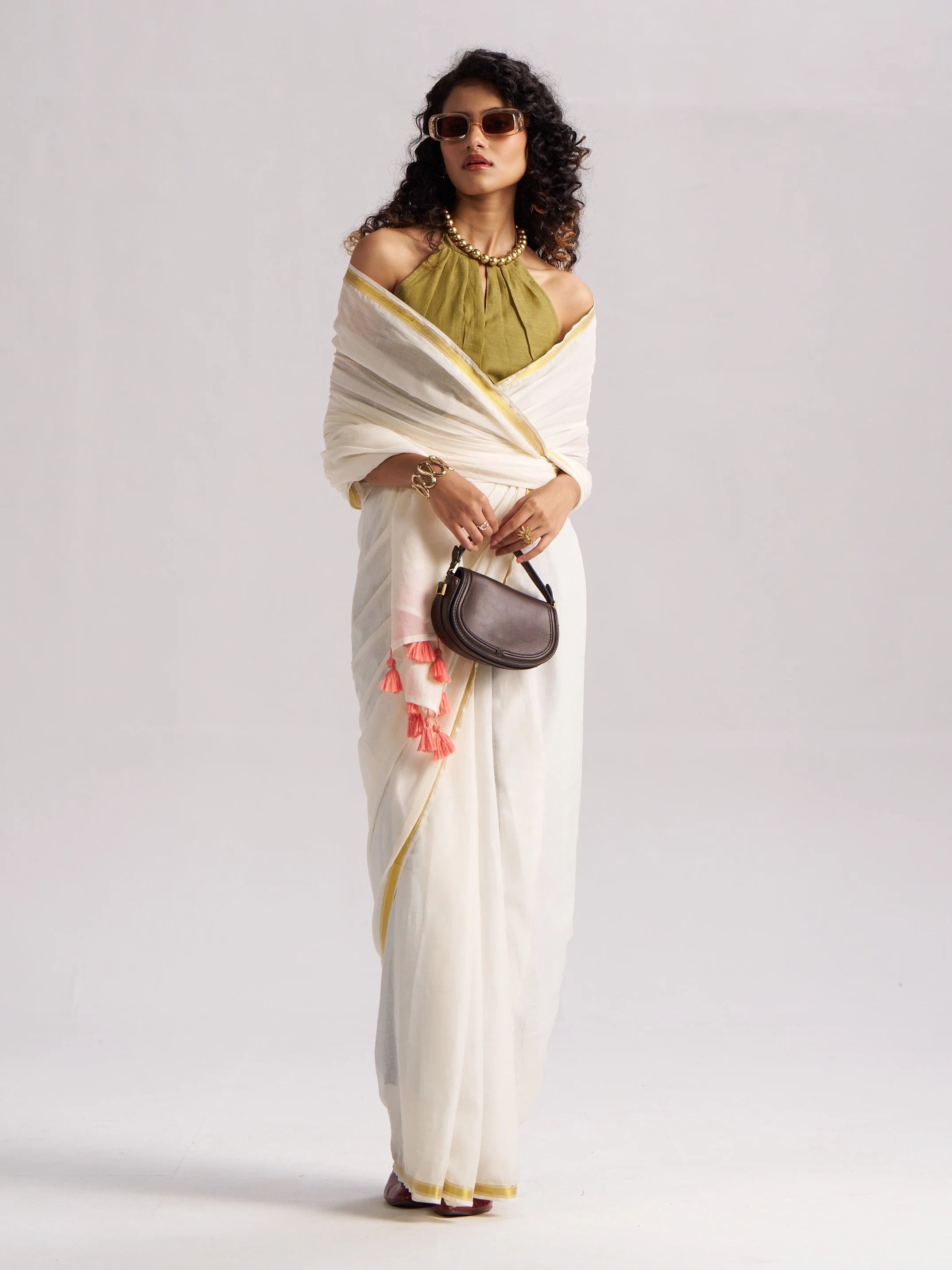 OFF WHITE VISCOSE MUL LIVA SOLID SAREE