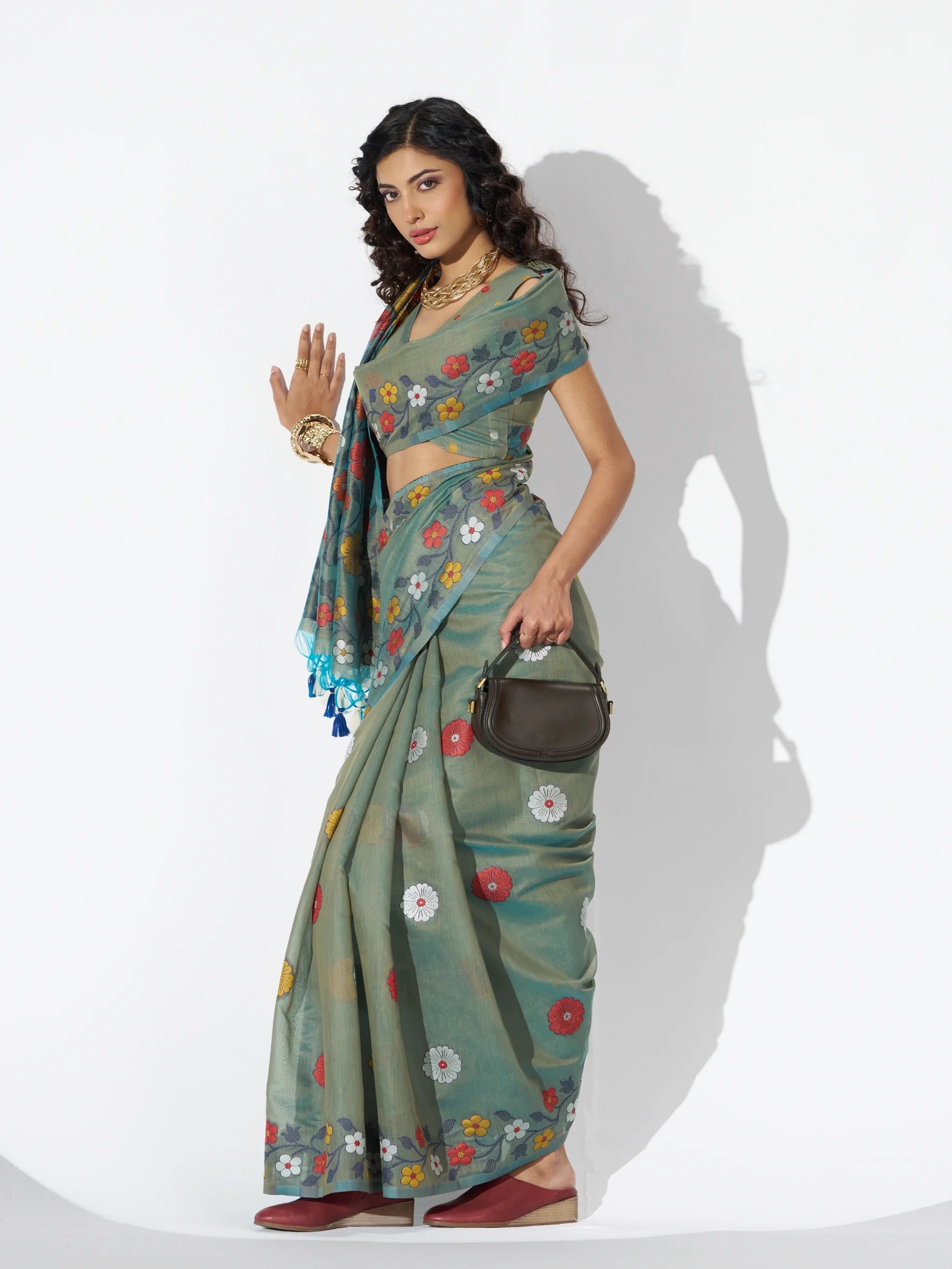 OLIVE GREEN COTTON SILK GARDENIA SAREE