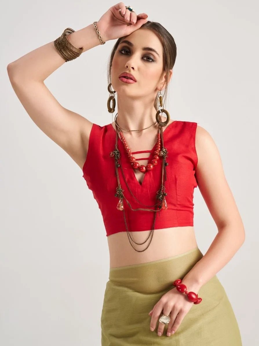 OLIVE GREEN MULMUL COTTON SOLID SAREE