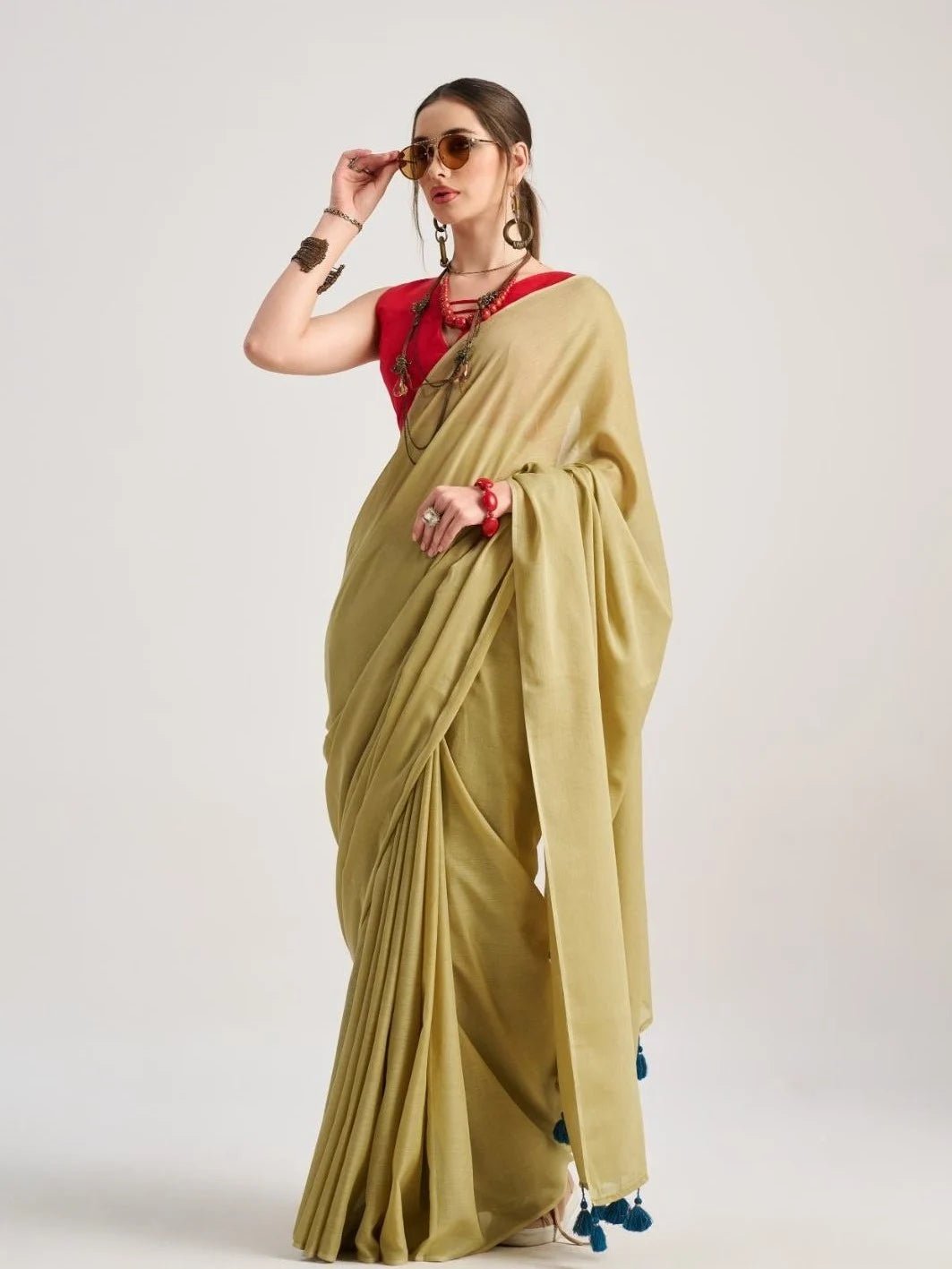OLIVE GREEN VISCOSE MUL SOLID SAREE