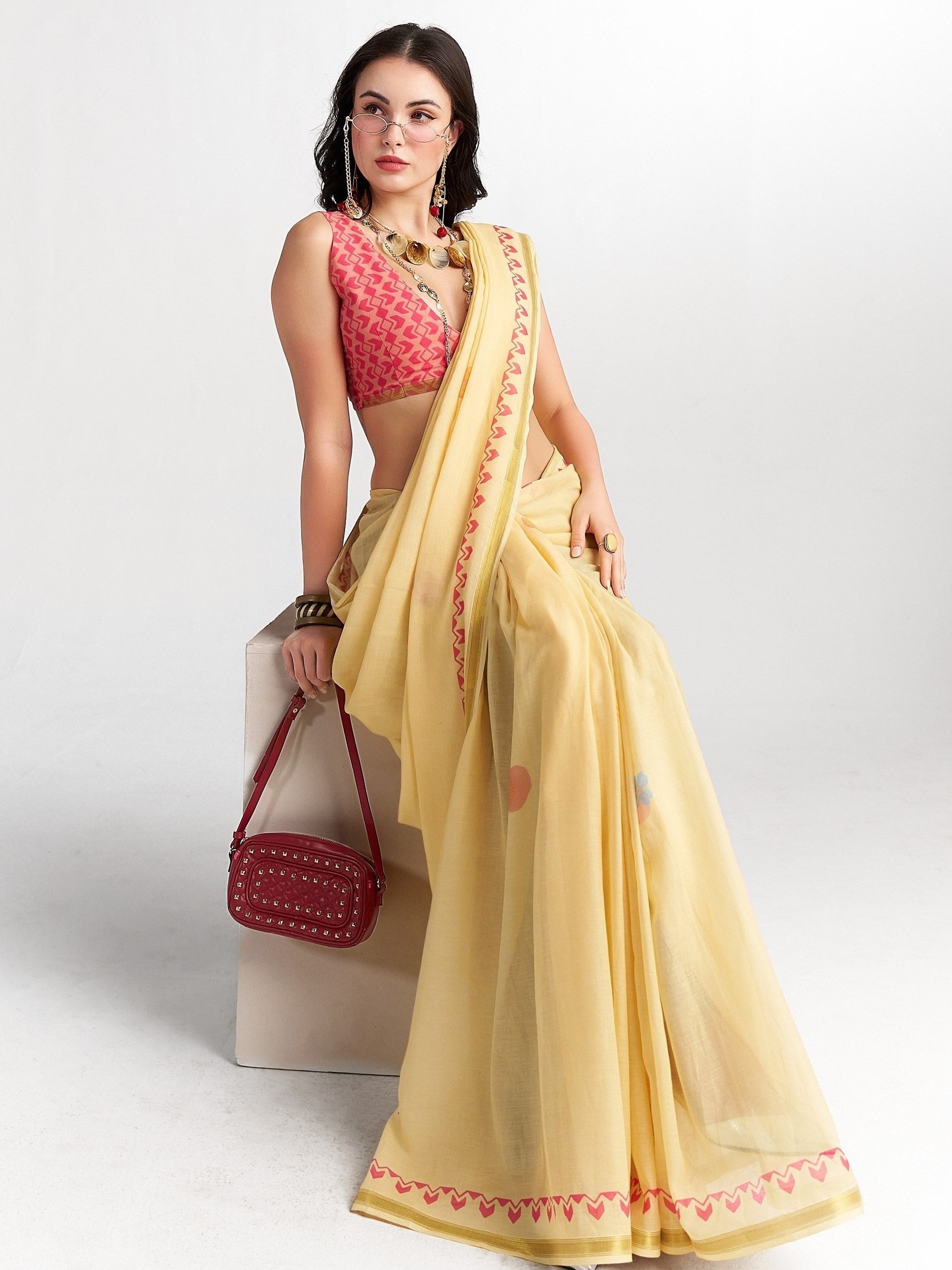 PASTEL YELLOW VISCOSE MUL LIVA DIGITAL PRINTED SAREE