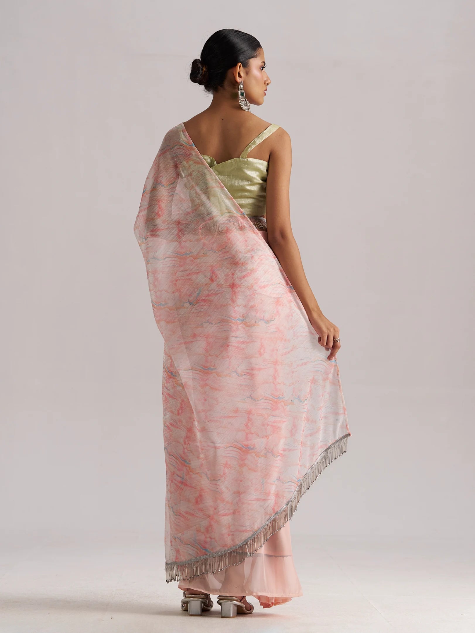 PEACH MORGANITE SOFT ORGANZA READY TO WEAR SAREE