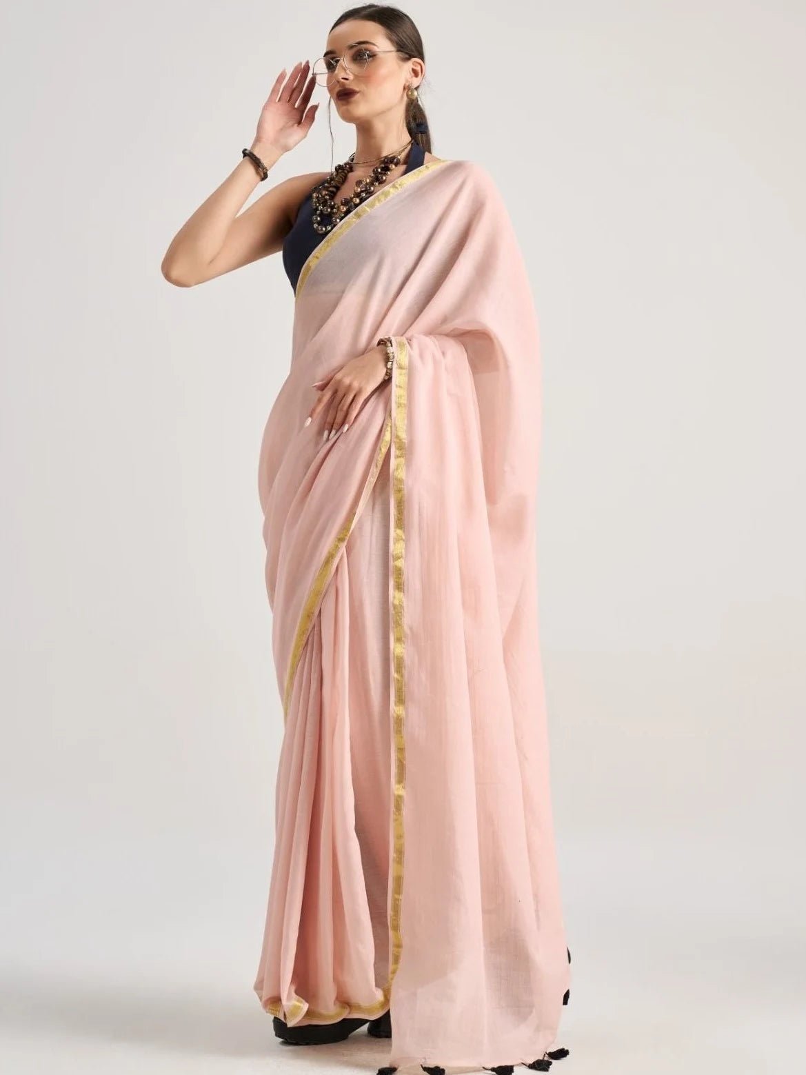 PEACH SHADE VISCOSE MUL LIVA SOLID SAREE