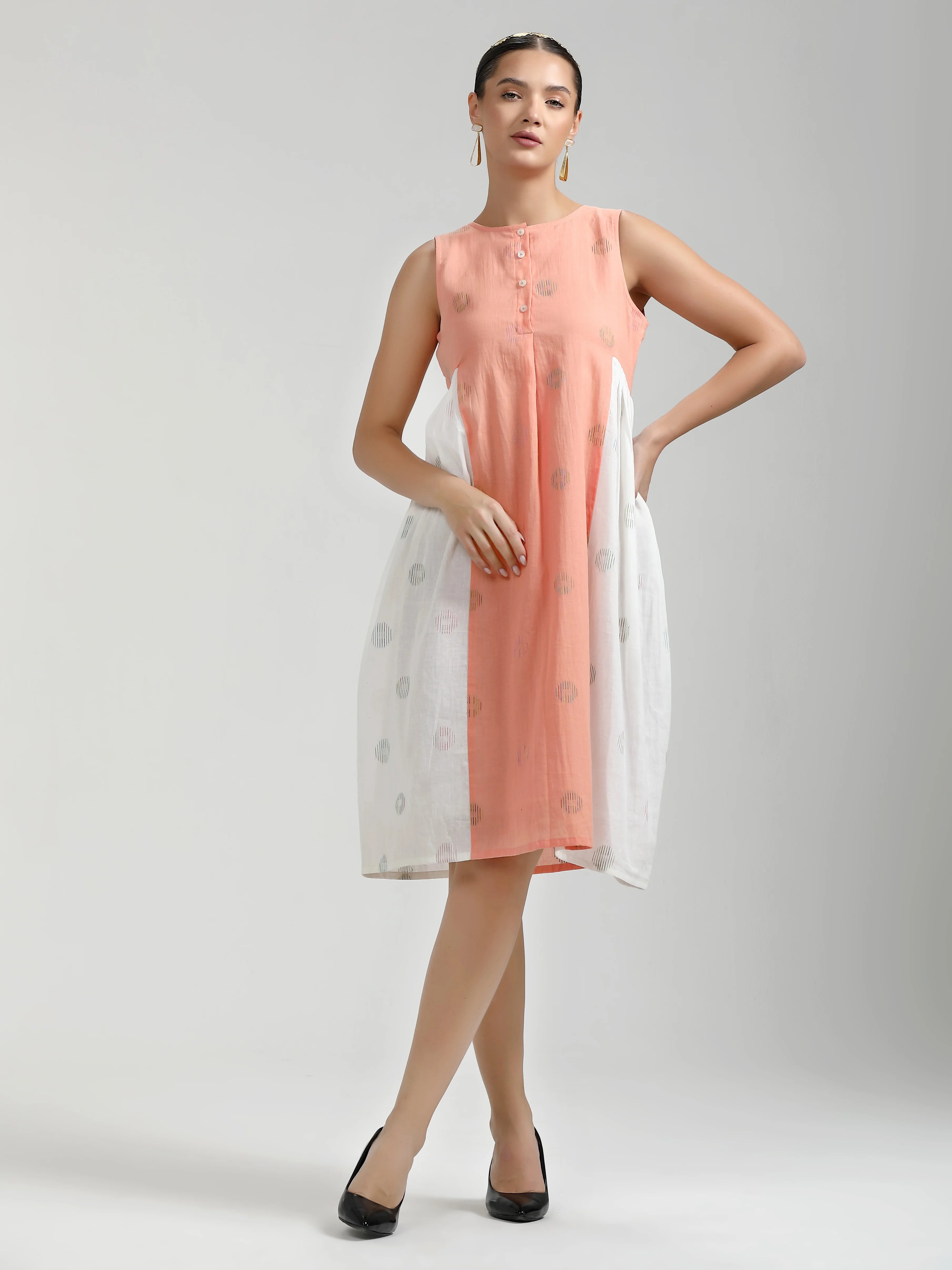 PEACH & WHITE CC COIN DYED KURTI