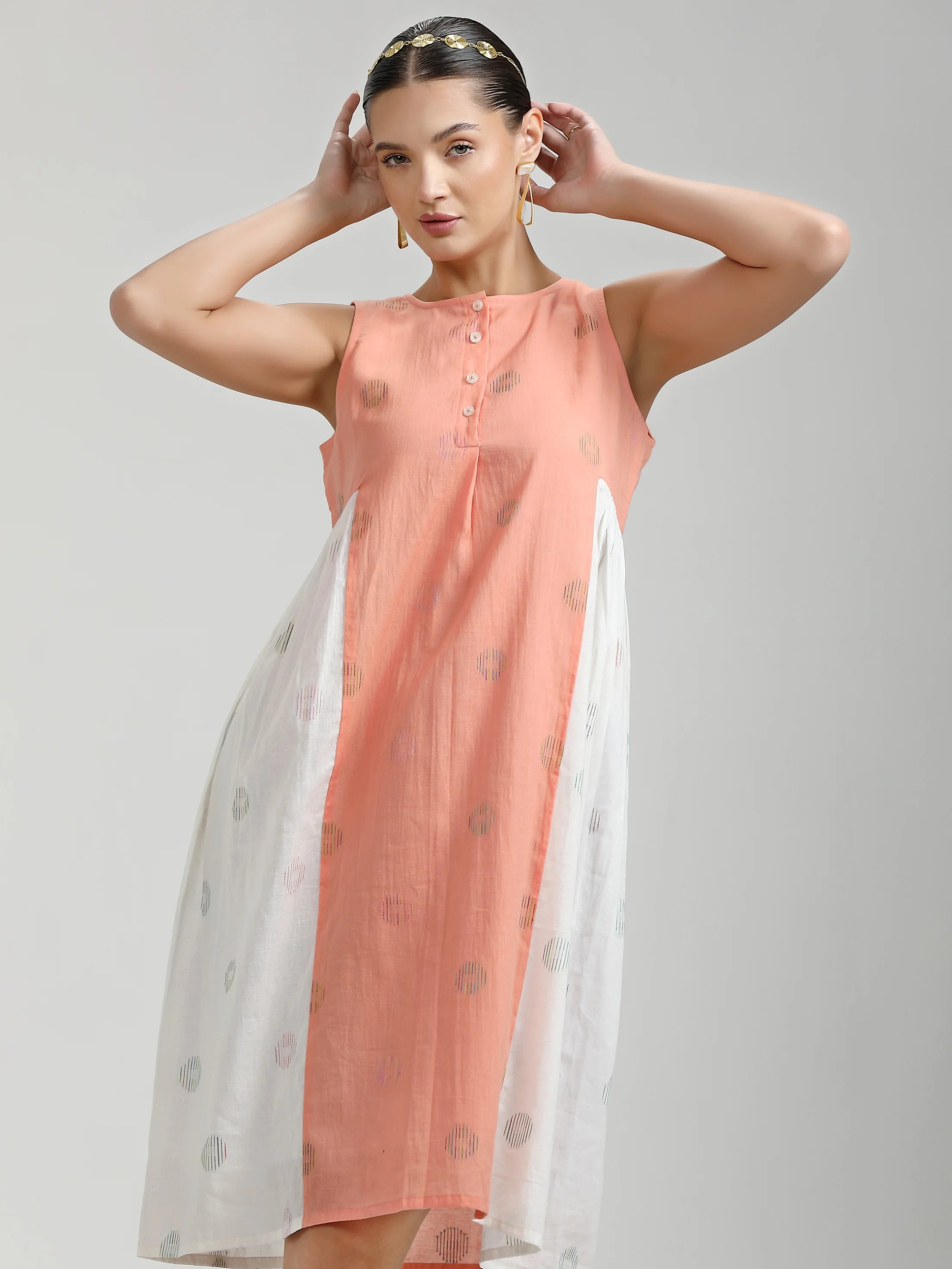 PEACH & WHITE CC COIN DYED KURTI