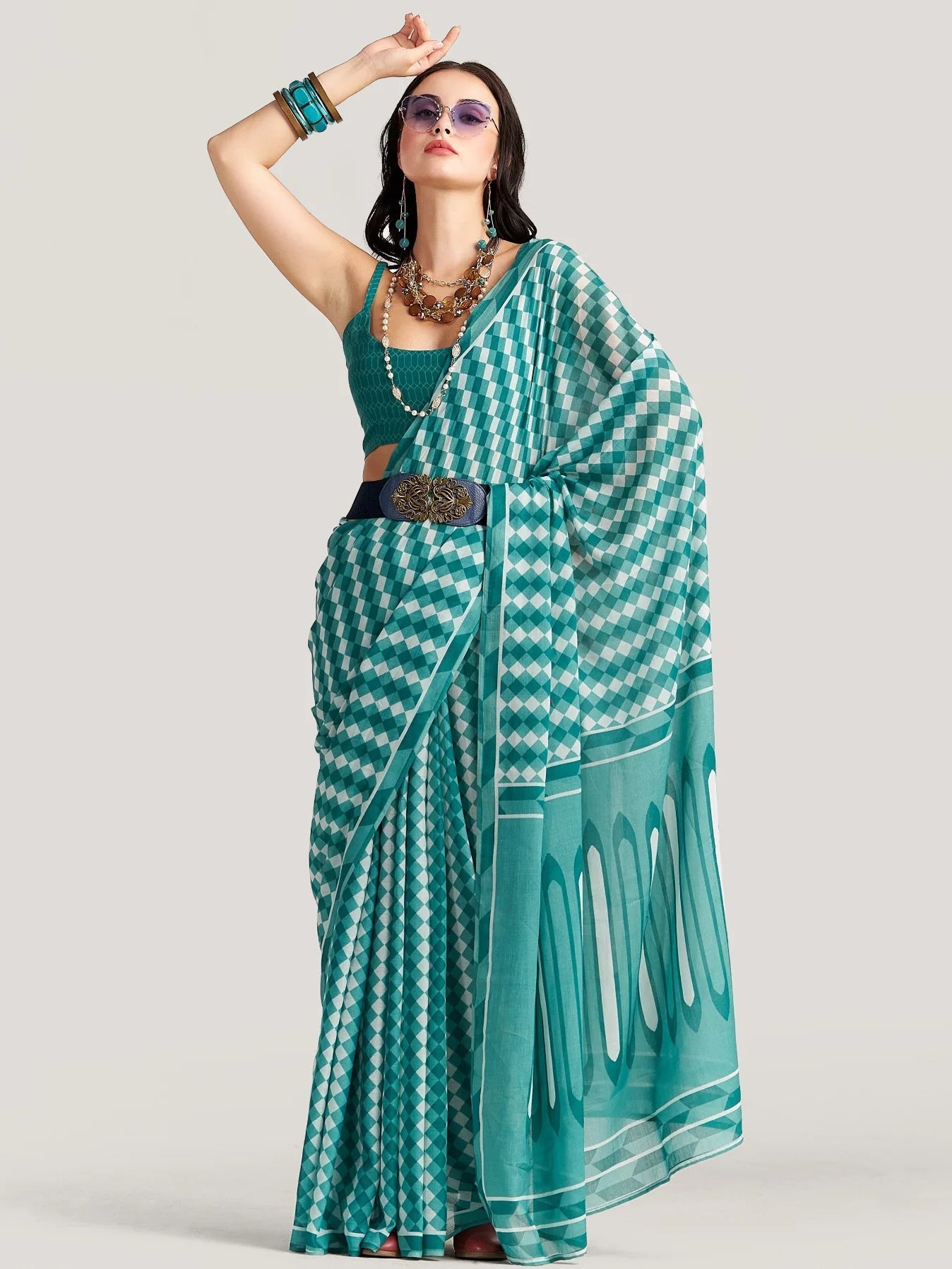 PERSIAN GREEN VISCOSE MUL LIVA DIGITAL PRINTED SAREE
