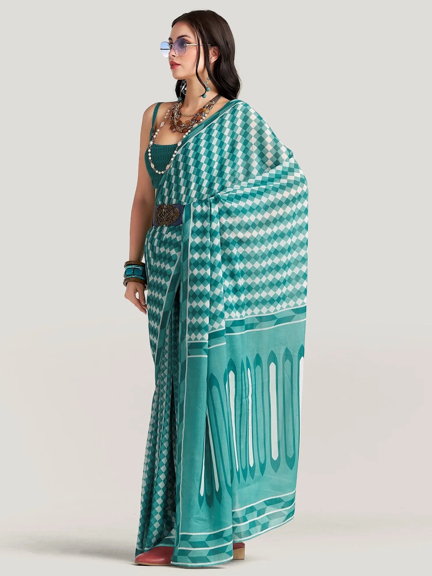 PERSIAN GREEN VISCOSE MUL LIVA DIGITAL PRINTED SAREE