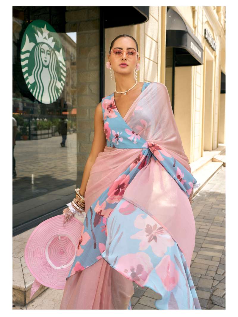 PINK ART SILK BLEND PRE DRAPED READY TO WEAR