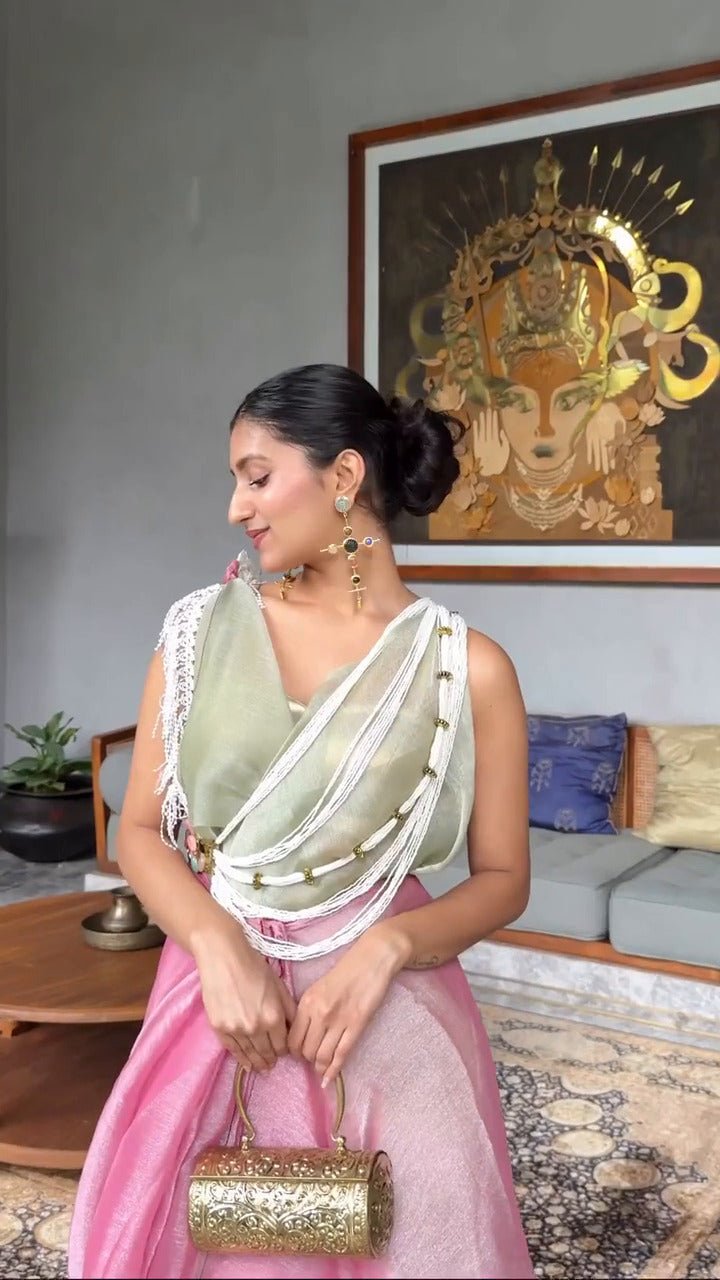 PINK & PISTA GLOW CHIFFON READY-TO-WEAR SAREE