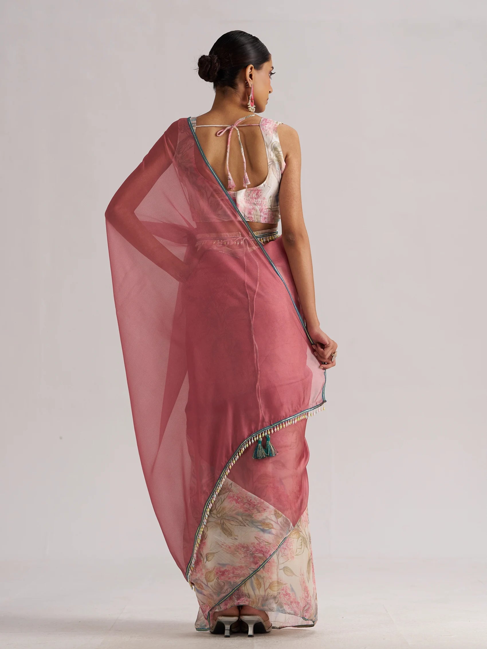 PINK SAPPHIRE SOFT ORGANZA READY TO WEAR SAREE