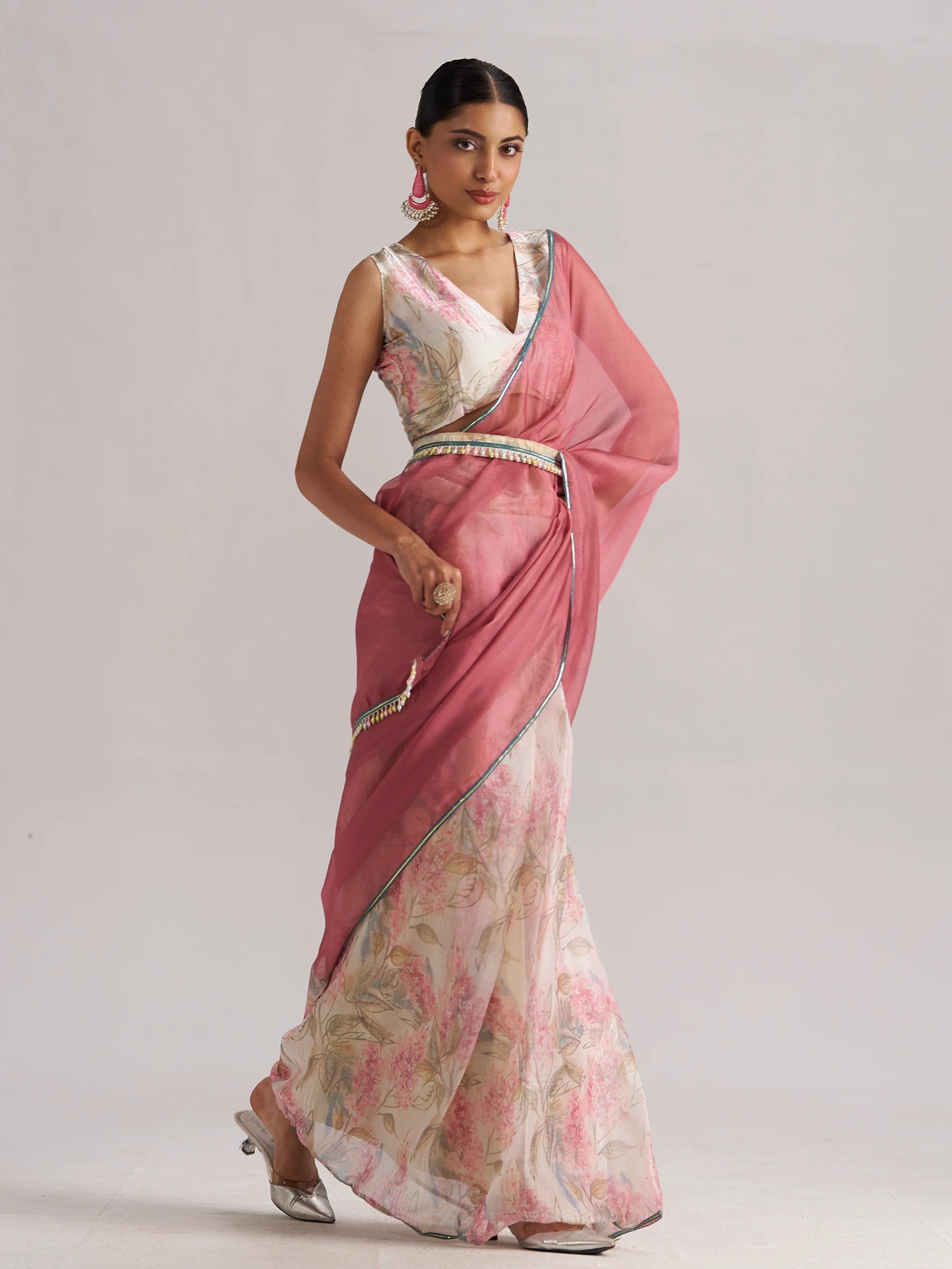PINK SAPPHIRE SOFT ORGANZA READY TO WEAR SAREE