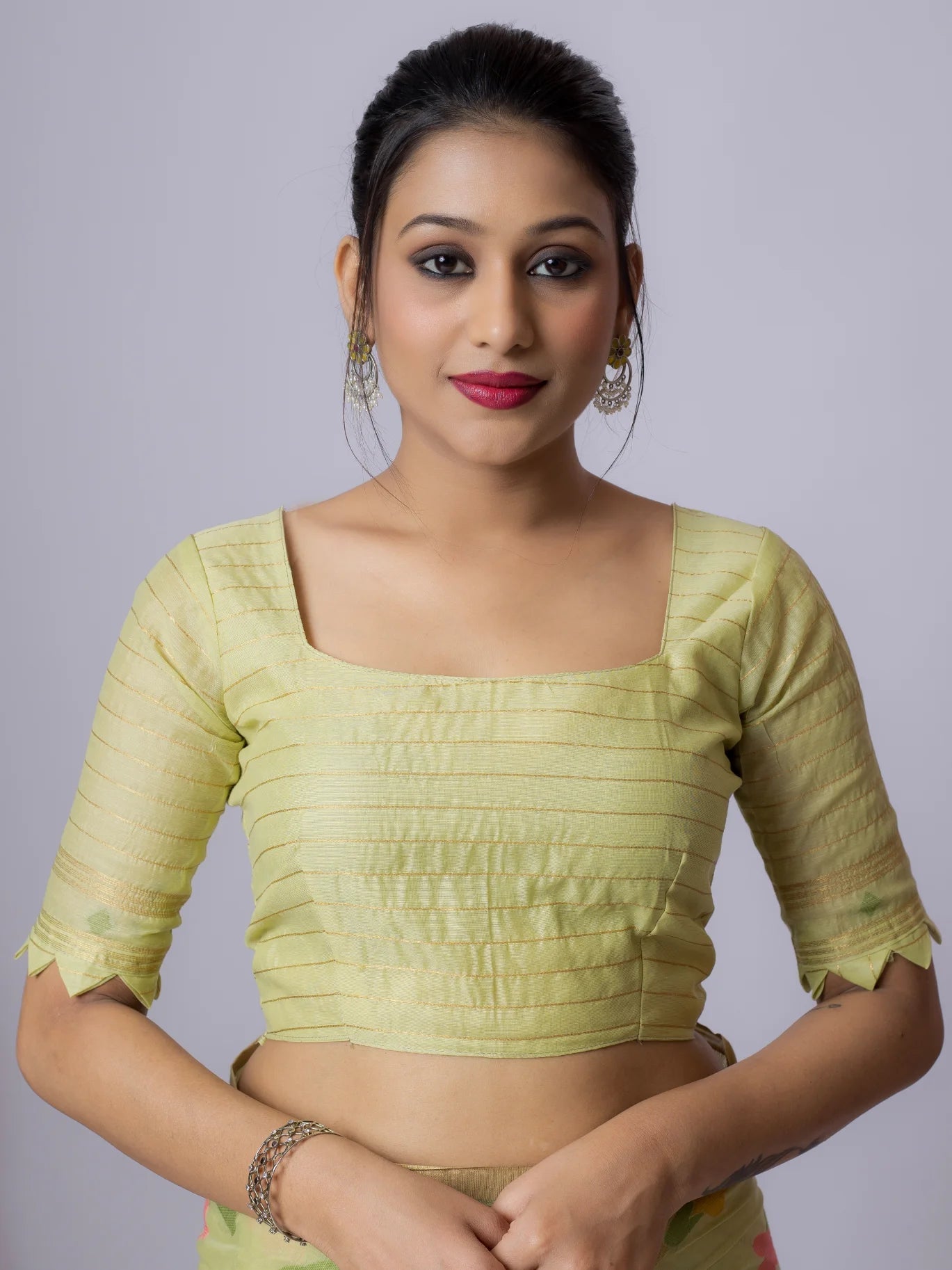 PISTA GREEN LEAF MOTIF COTTON SILK JAAL SAREE