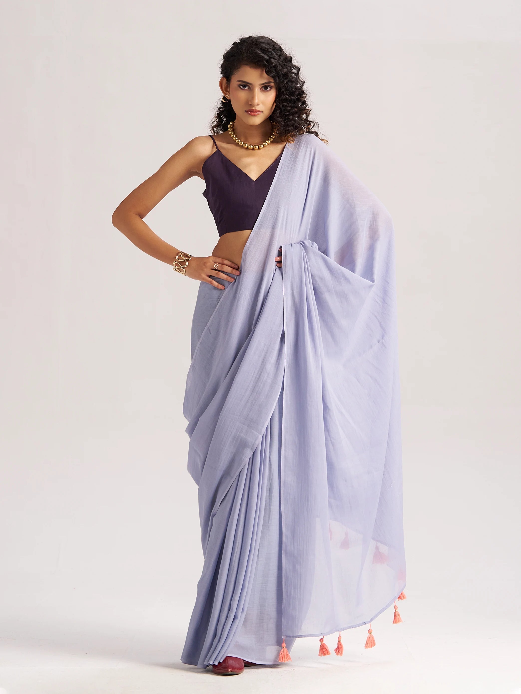 POWDER BLUE VISCOSE MUL LIVA SOLID SAREE