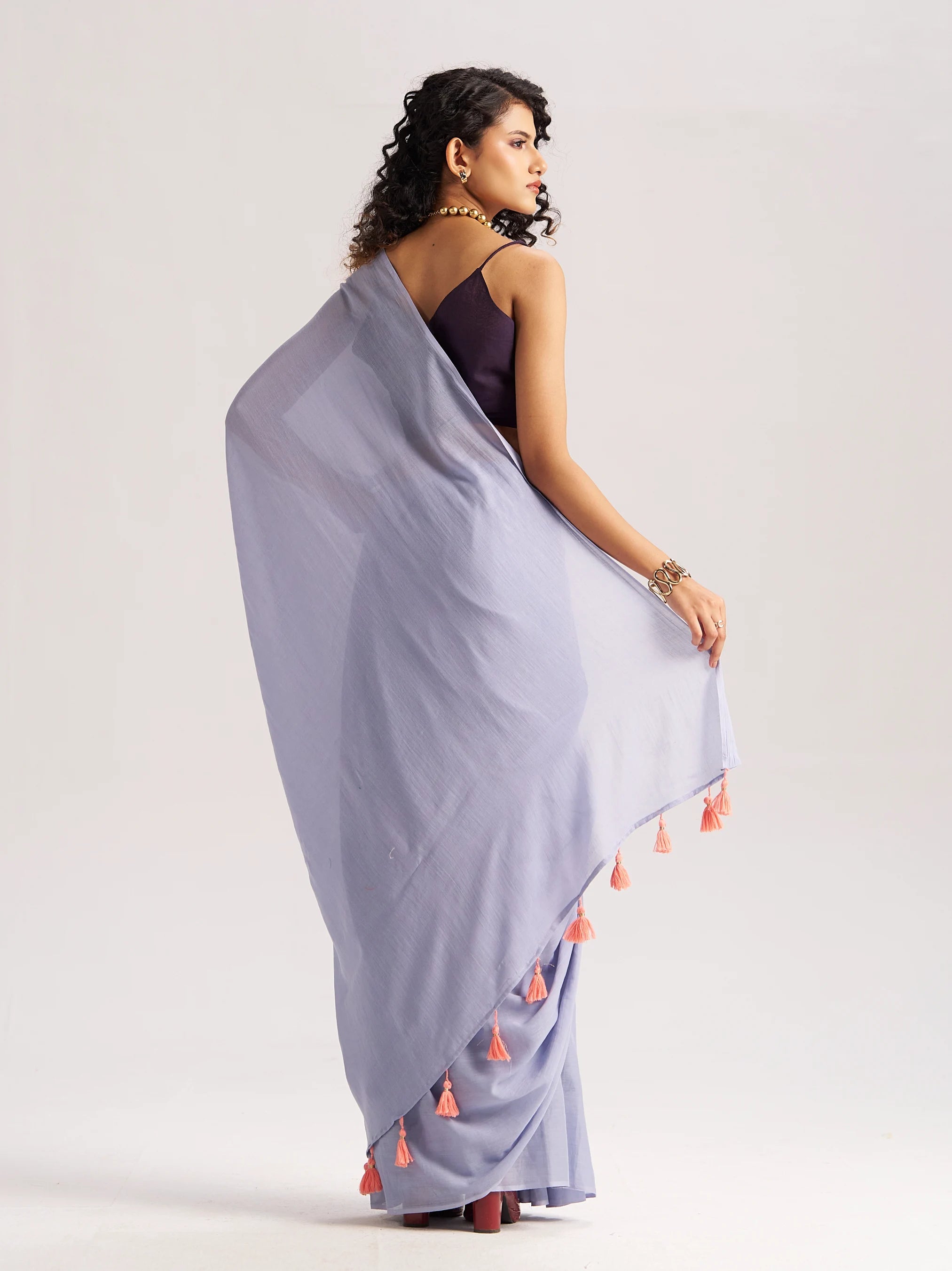 POWDER BLUE MULMUL COTTON LIVA SOLID SAREE