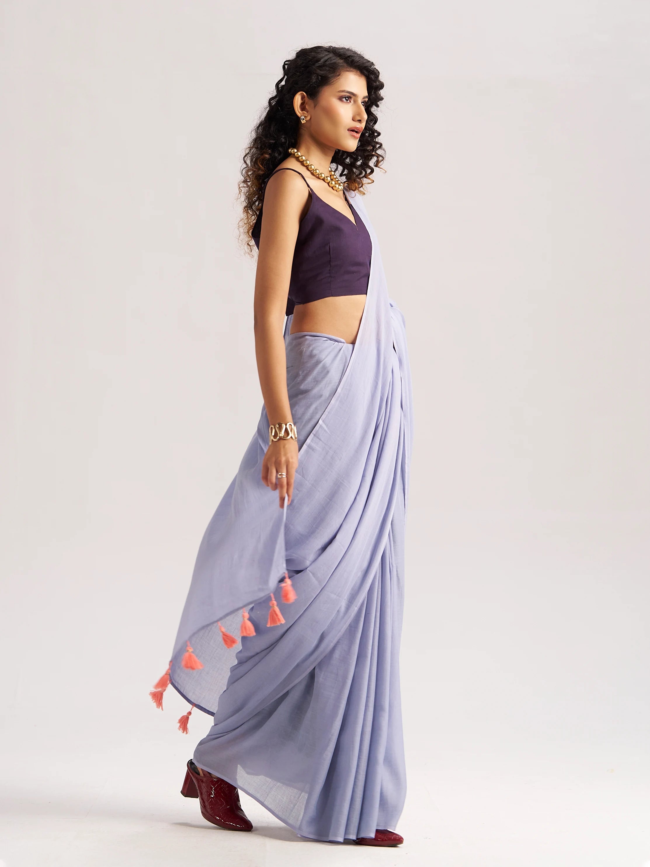 POWDER BLUE MULMUL COTTON LIVA SOLID SAREE