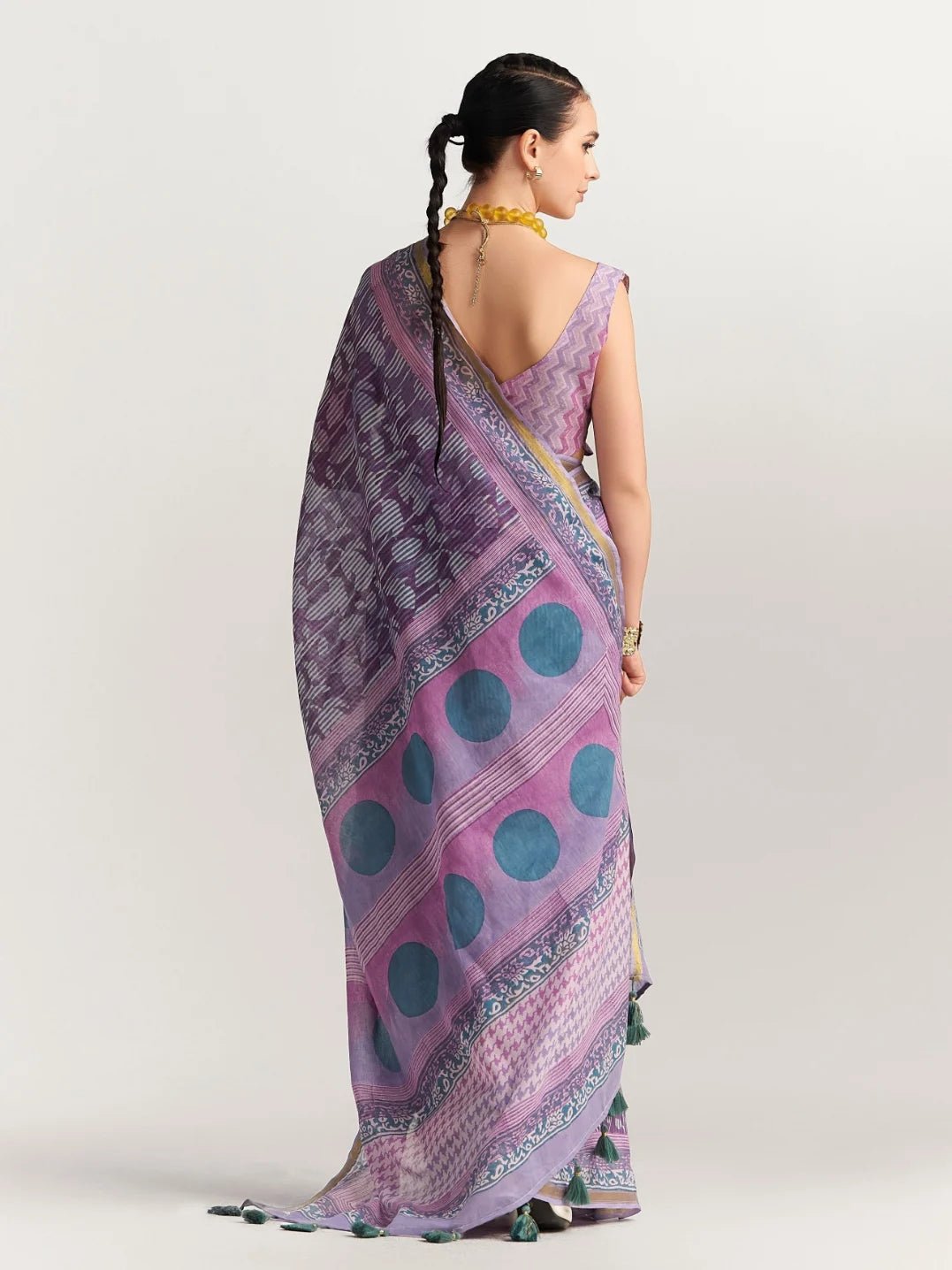 PURPLE LILAC MULMUL COTTON BLOCK PRINTED SAREE