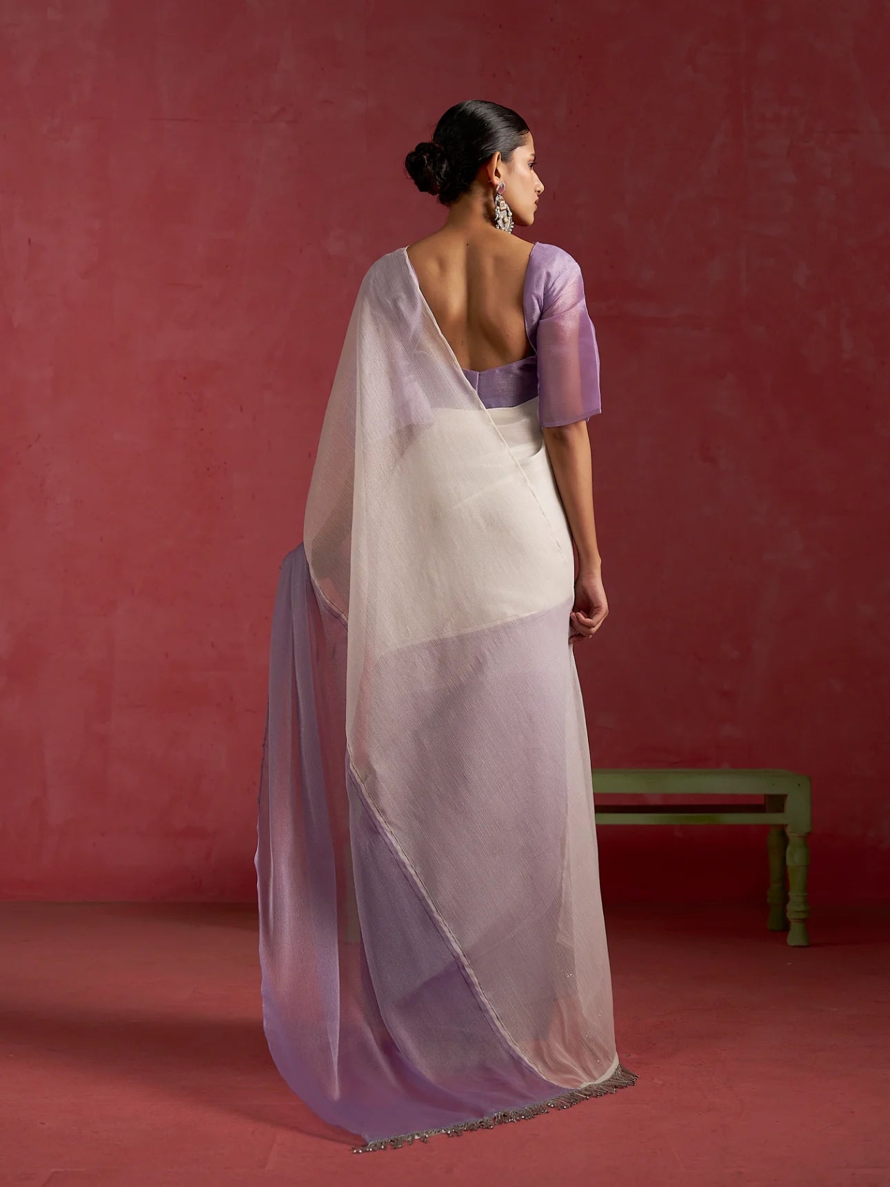 PURPLE OFF WHITE CHIFFON READY-TO-WEAR SAREE