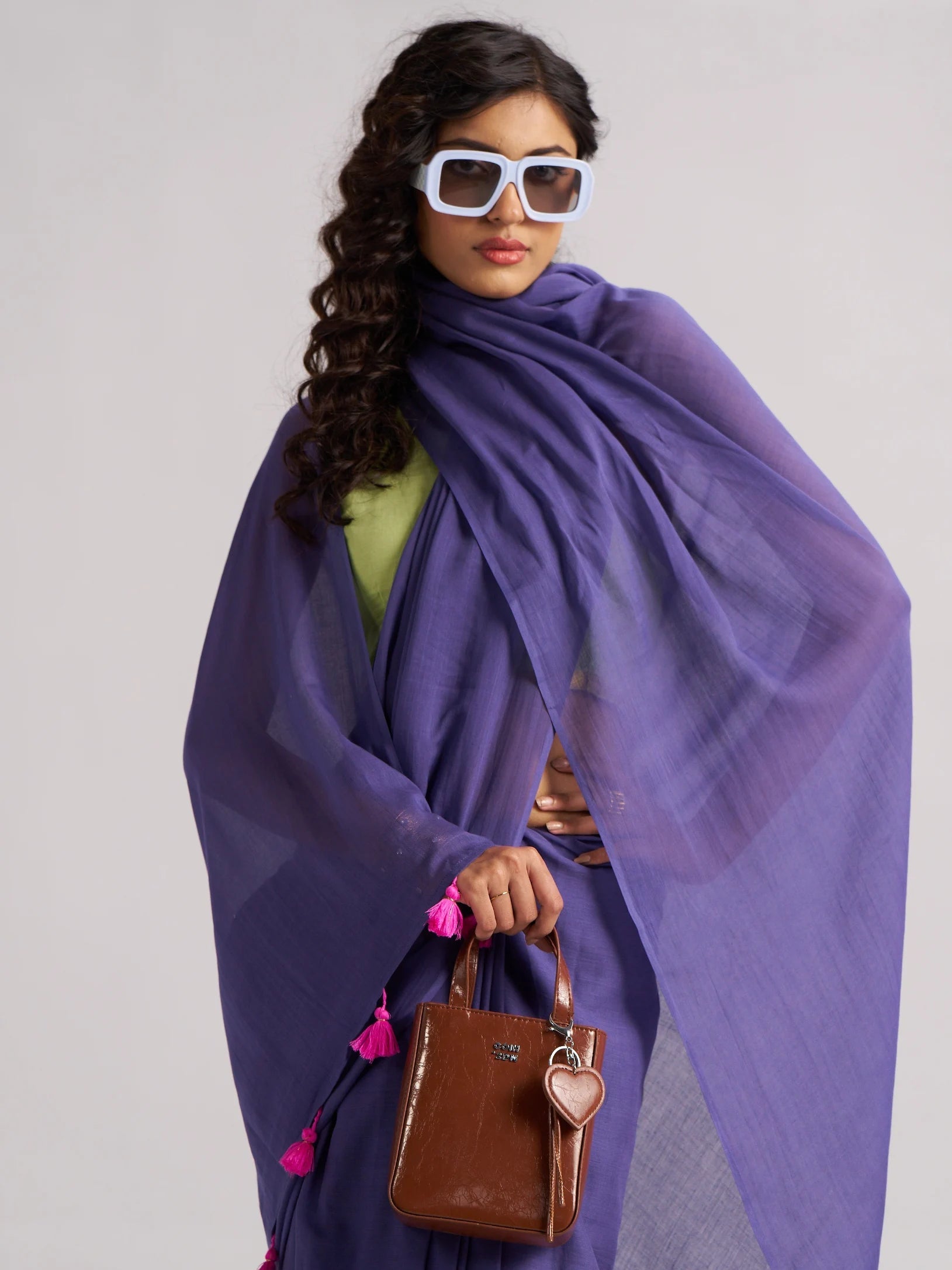 PURPLE SHADE VISCOSE MUL LIVA SOLID SAREE