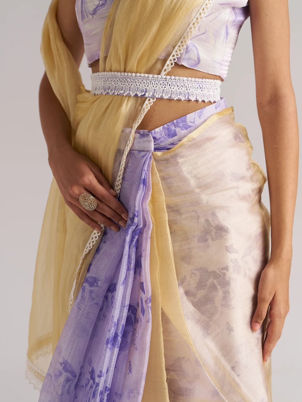 PURPLE & YELLOW HARMONY SOFT ORGANZA READY-TO-WEAR SAREE