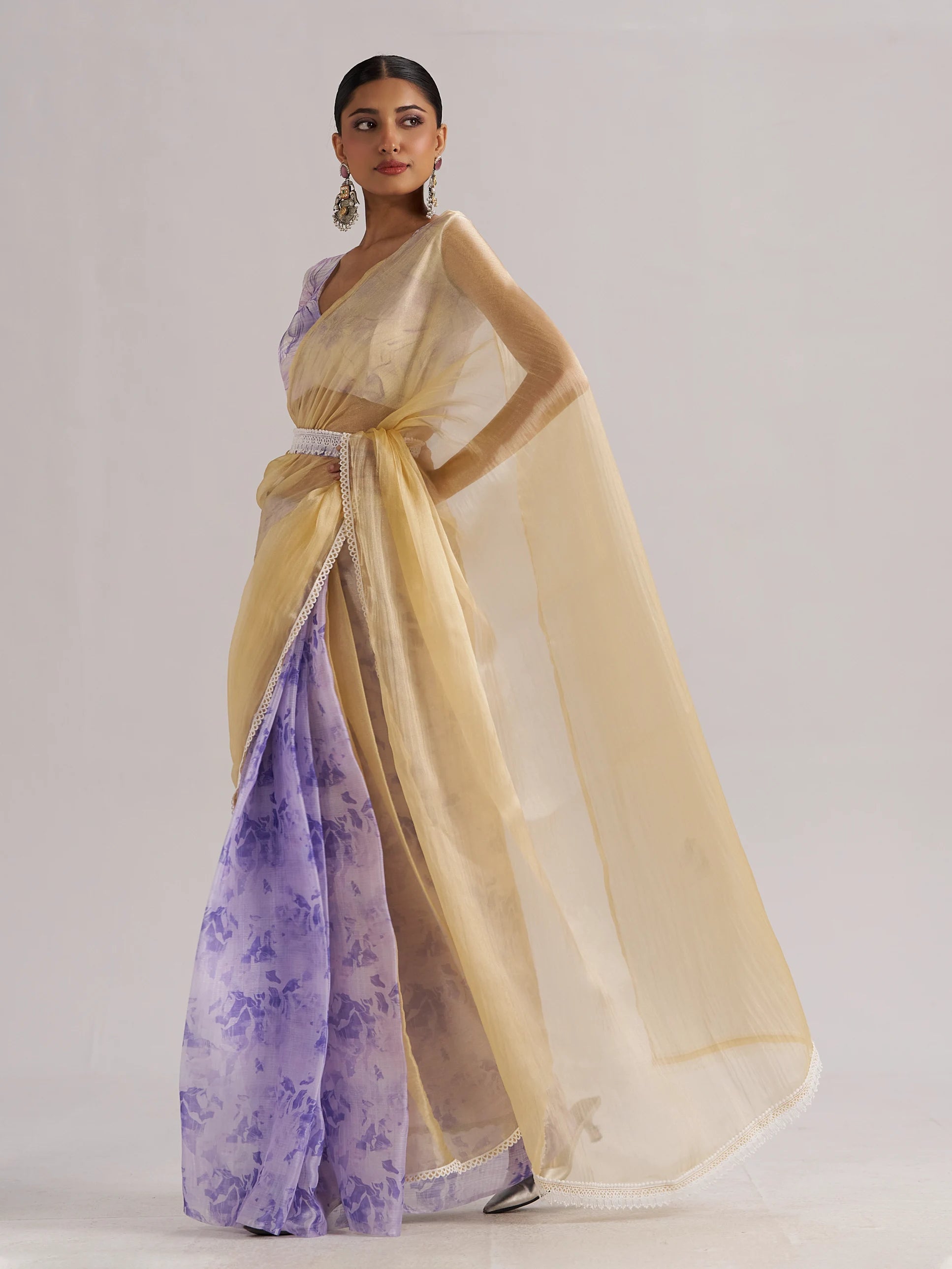 PURPLE & YELLOW HARMONY SOFT ORGANZA READY-TO-WEAR SAREE
