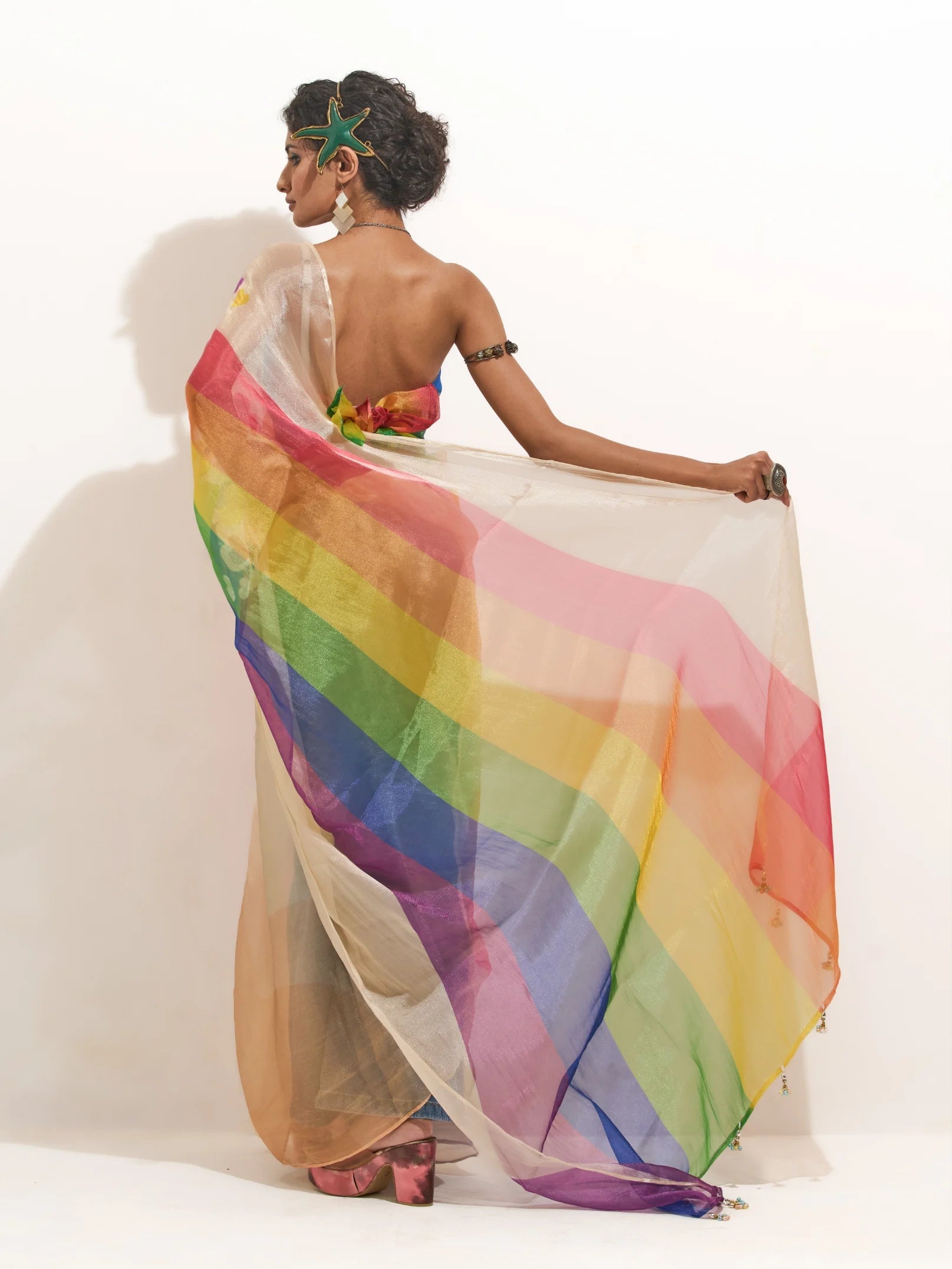 RAINBOW SHADED ORGANZA DIGITAL PRINTED SAREE