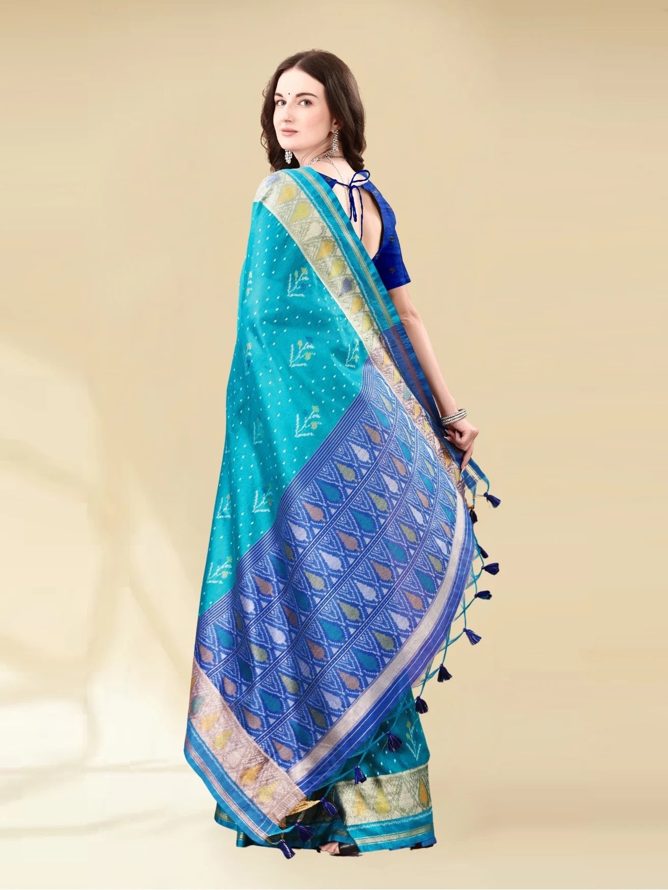 RAMA BLUE HANDWOVEN LEAF ART SILK SAREE