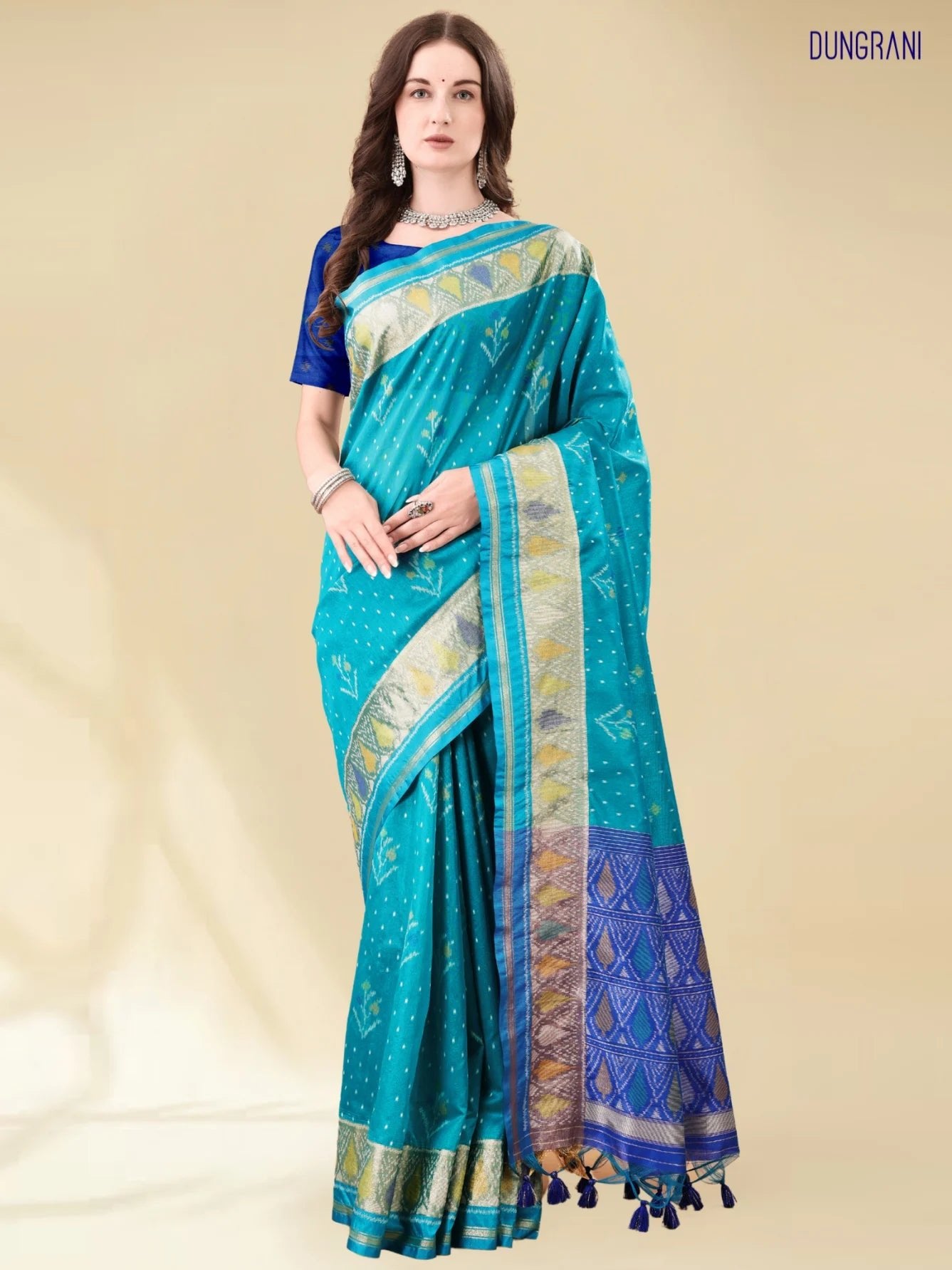 RAMA BLUE HANDWOVEN LEAF ART SILK SAREE