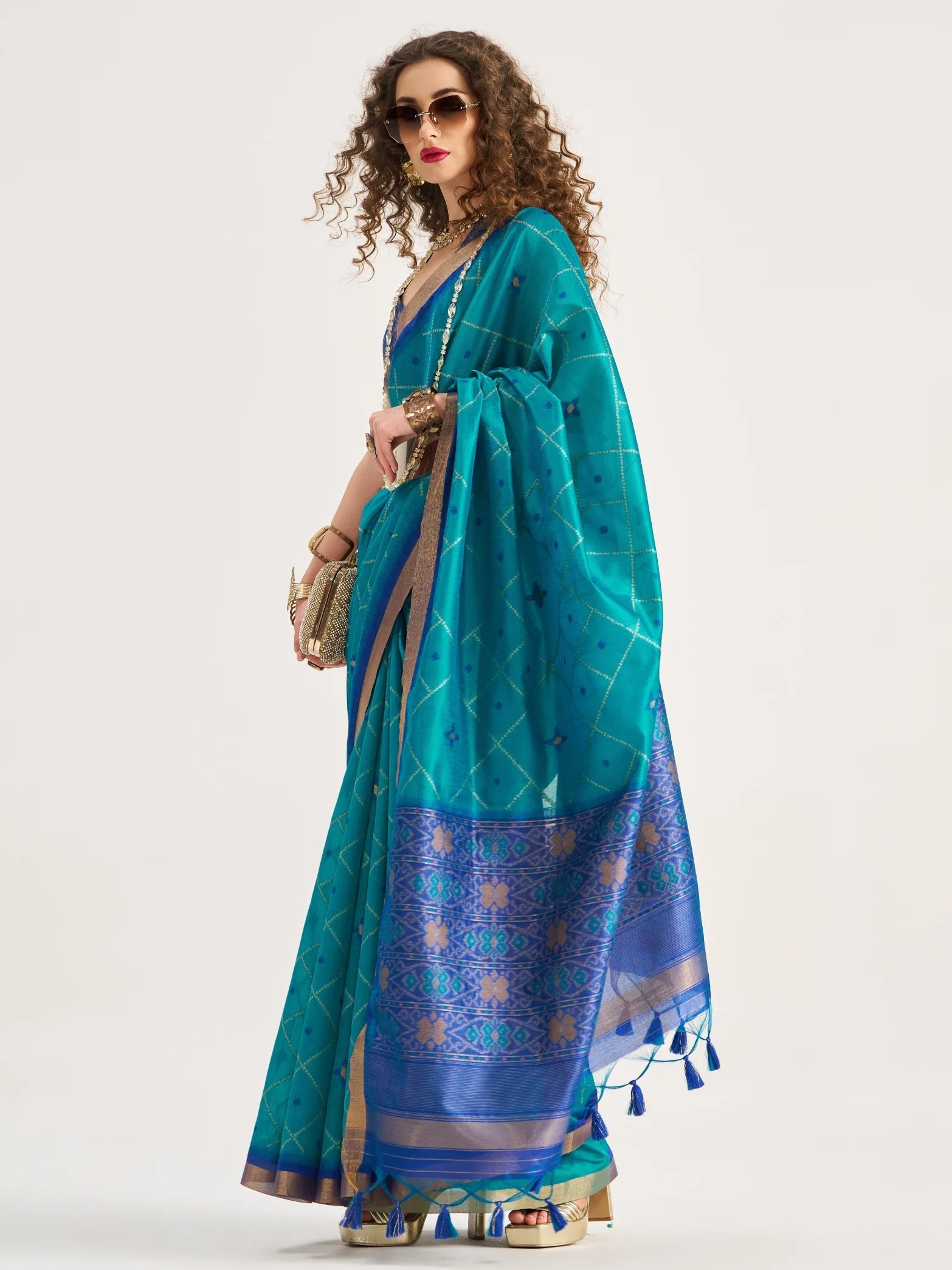 RAMA BLUE HANDWOVEN BUTTERFLY ART SILK SAREE