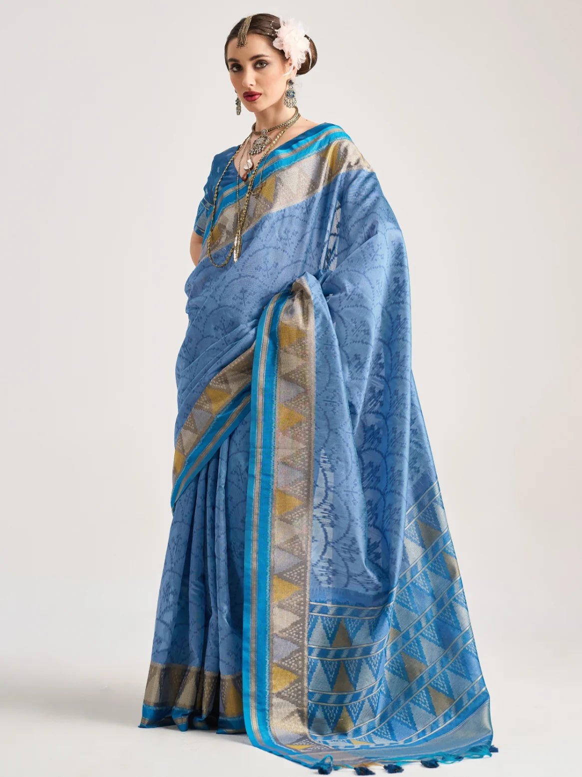 RAMA BLUE TRIANGLE ART SILK SAREE