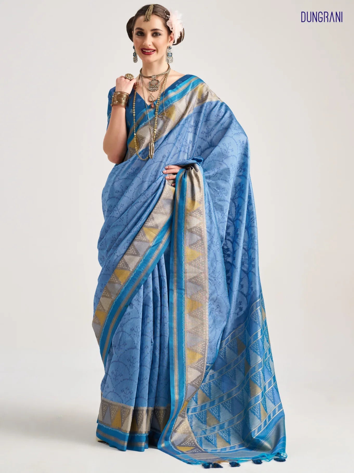 RAMA BLUE TRIANGLE ART SILK SAREE
