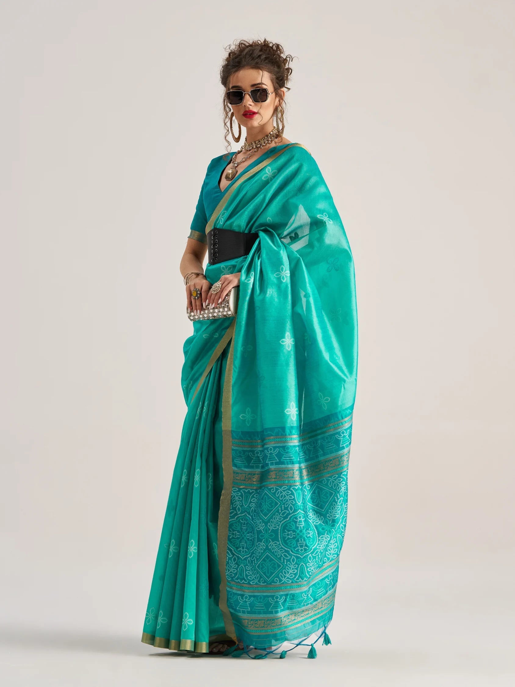 RAMA GREEN HANDWOVEN BANDHEJ ART SILK SAREE