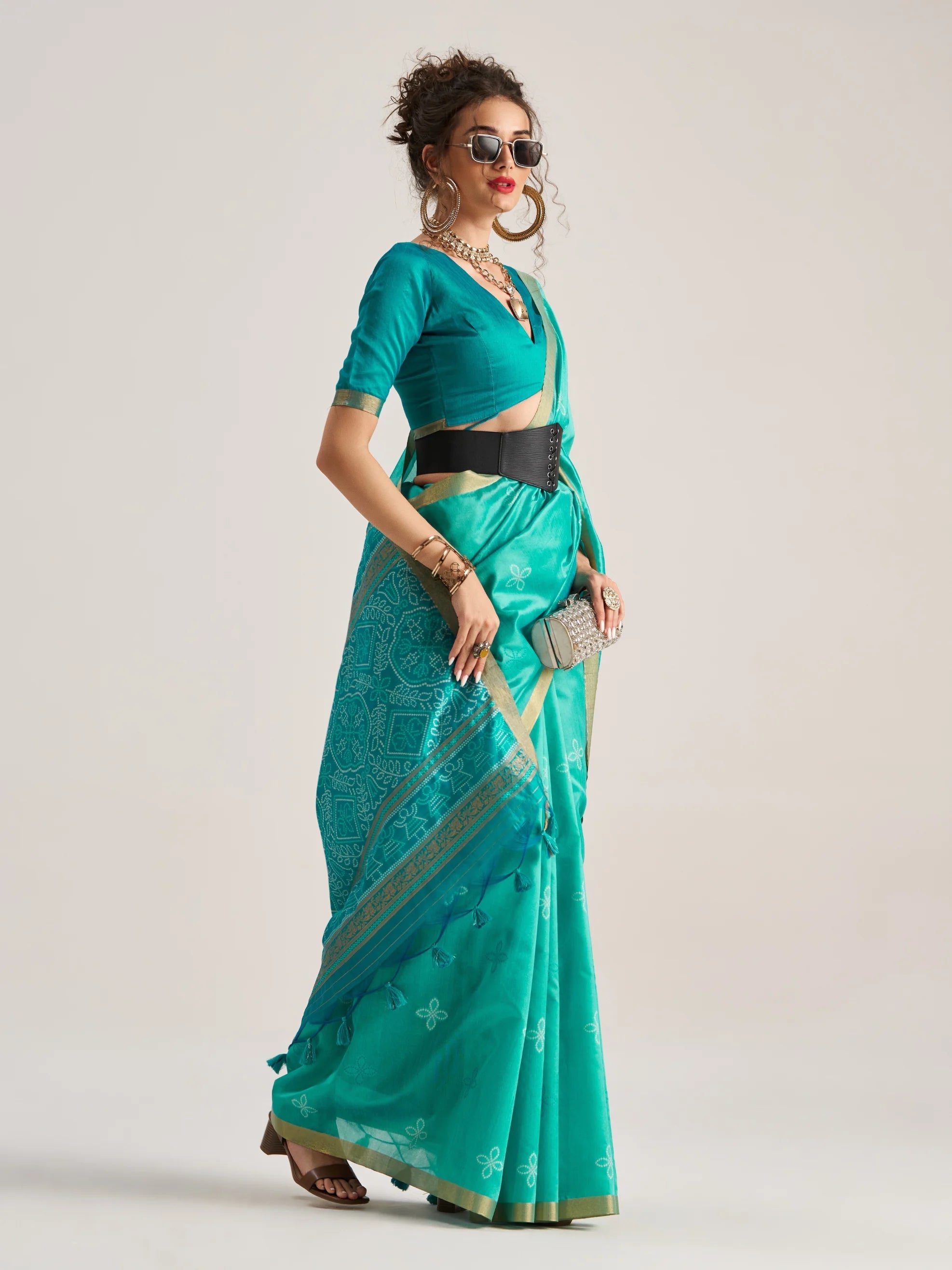 RAMA GREEN HANDWOVEN BANDHEJ ART SILK SAREE