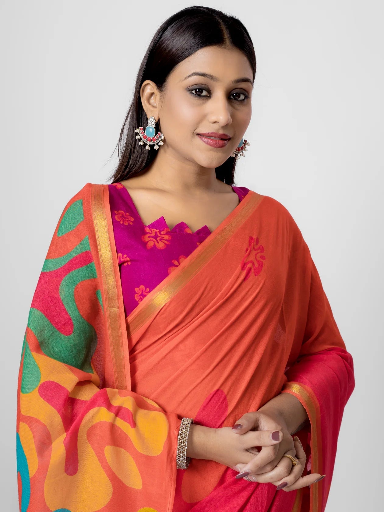 RANI & PEACH VISCOSE MUL LIVA DIGITAL PRINTED SAREE