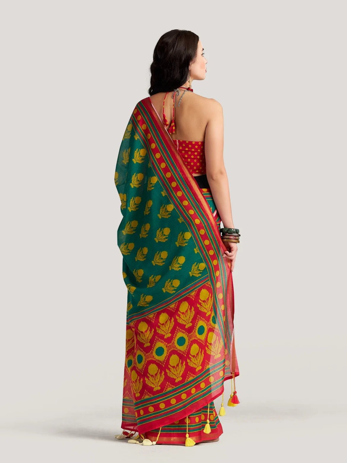RANI & PEACOCK GREEN MULMUL COTTON LIVA DIGITAL PRINTED SAREE