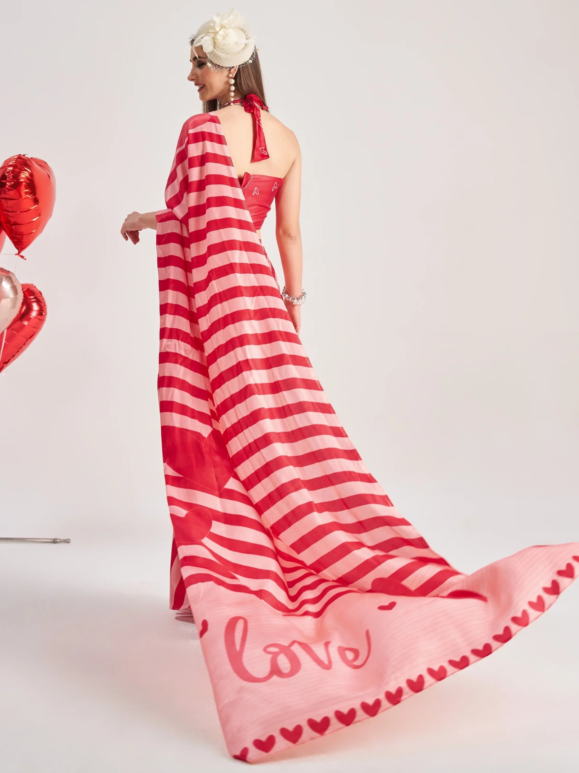 RED BEMBERG MODAL SATIN DIGITAL PRINTED SAREE