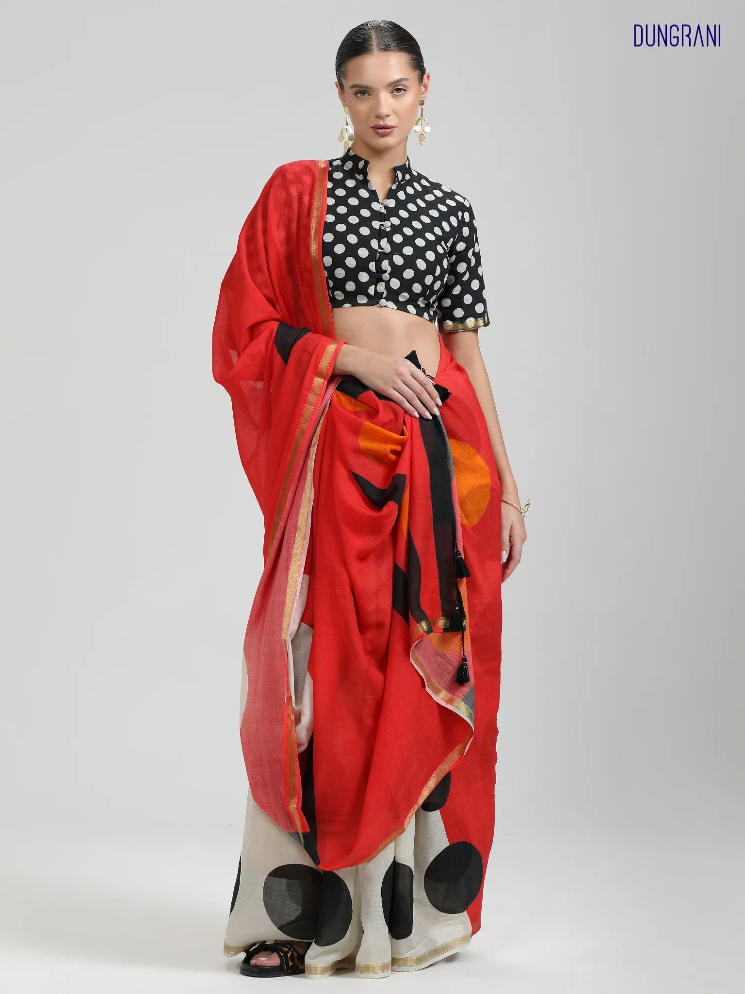 RED & BLACK VISCOSE MUL LIVA DIGITAL PRINTED SAREE