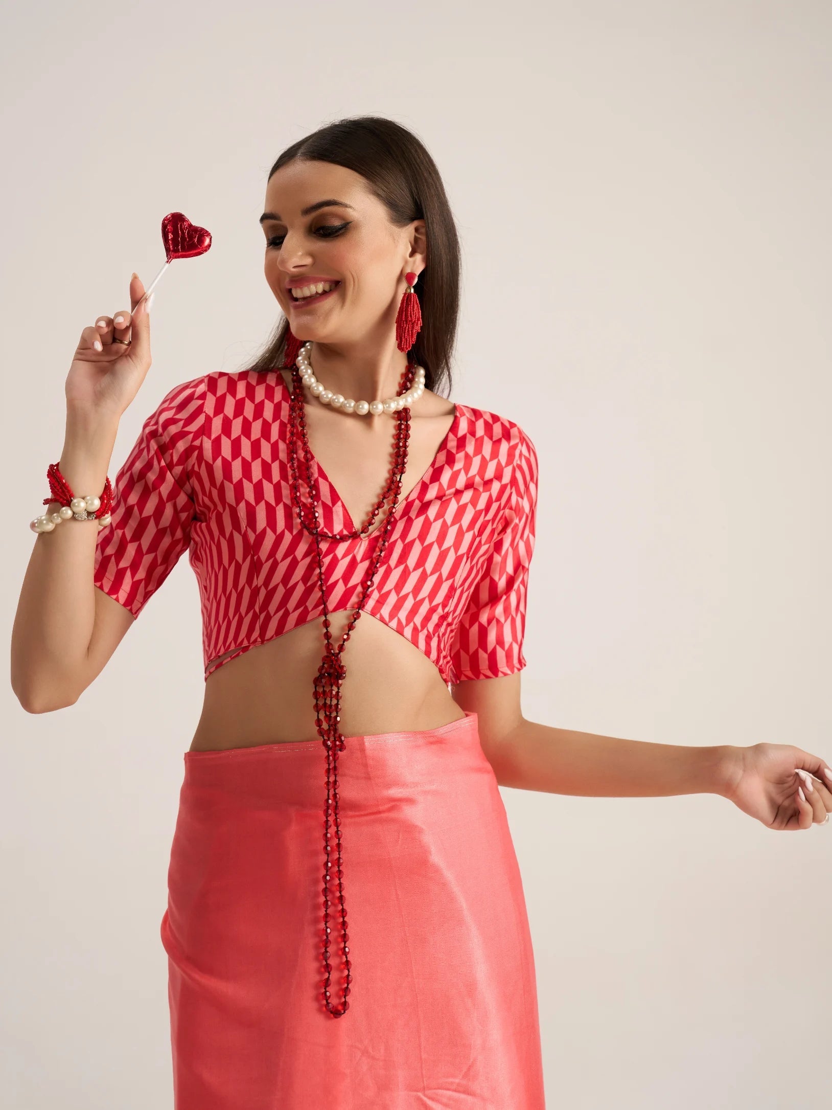 RED & PINK VISCOSE MUL LIVA DIGITAL PRINTED SAREE